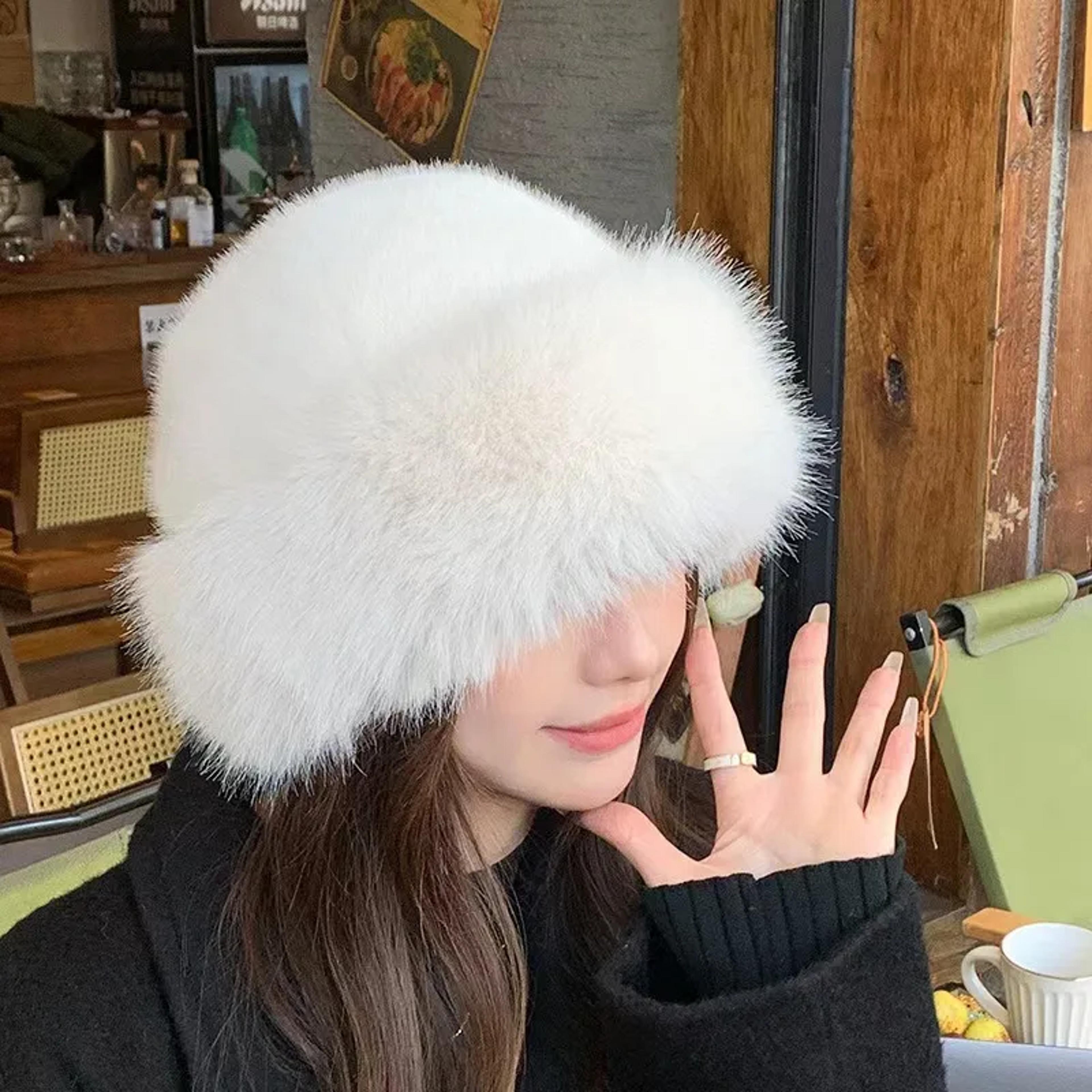 Fluffy Fur Fisherman Hat Windproof Winter Plush Ear Protection Cap Keep Warm Headgear For Women Fas 4