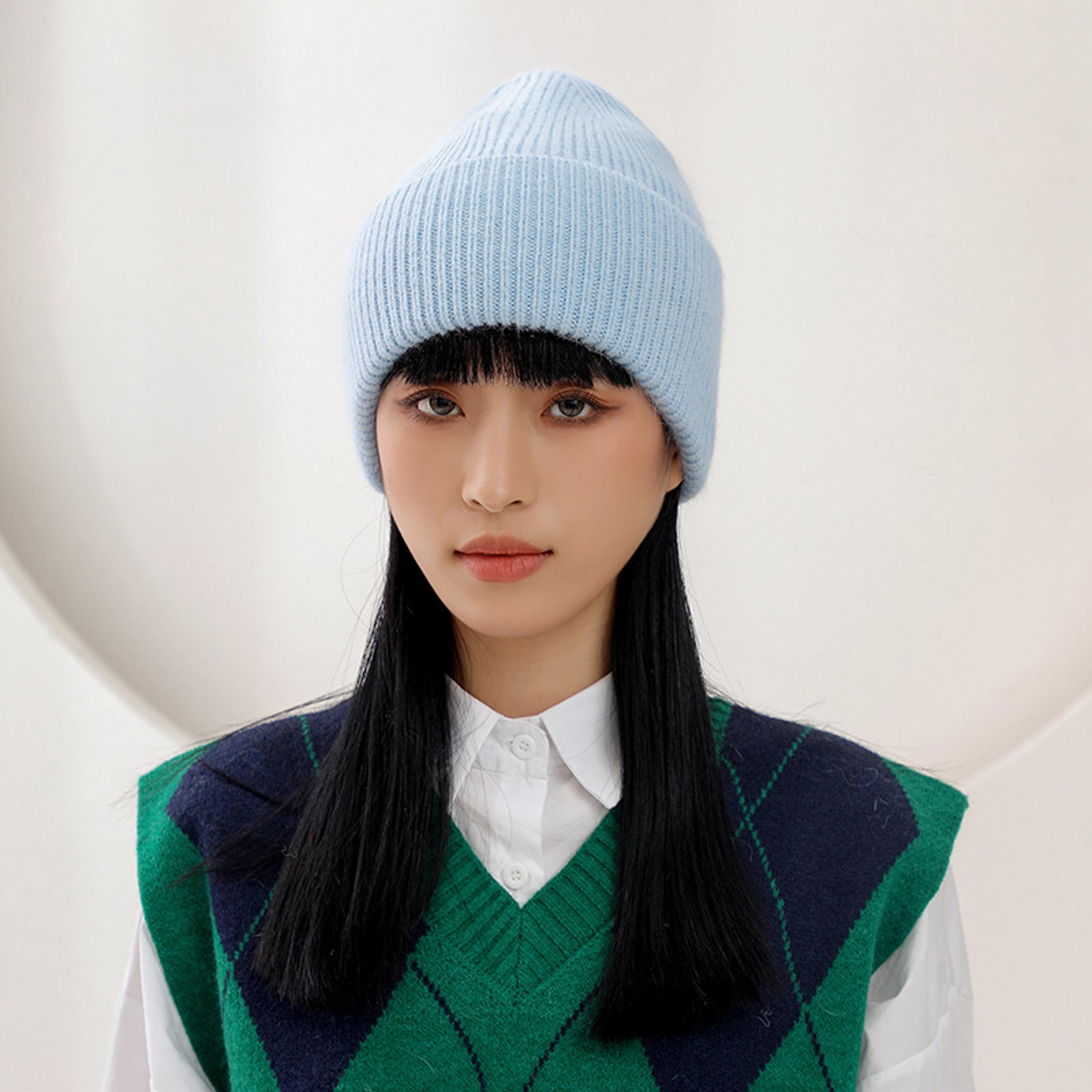 Soft Knit Beanie Warm Rabbit Fur Womens Winter Hats Slouchy Cap Solid Color Casual Outdoor Fashion  2