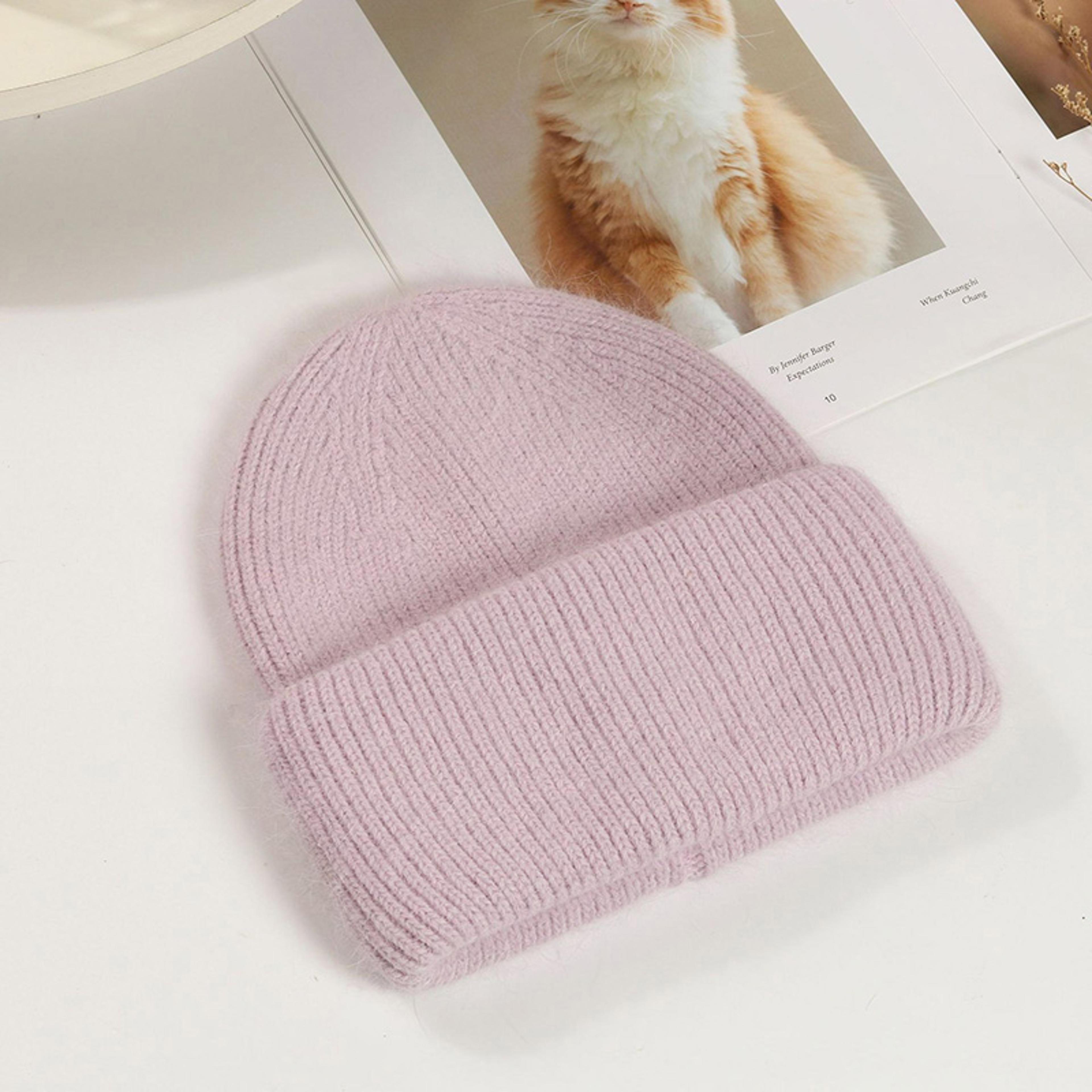 Soft Knit Beanie Warm Rabbit Fur Womens Winter Hats Slouchy Cap Solid Color Casual Outdoor Fashion  6