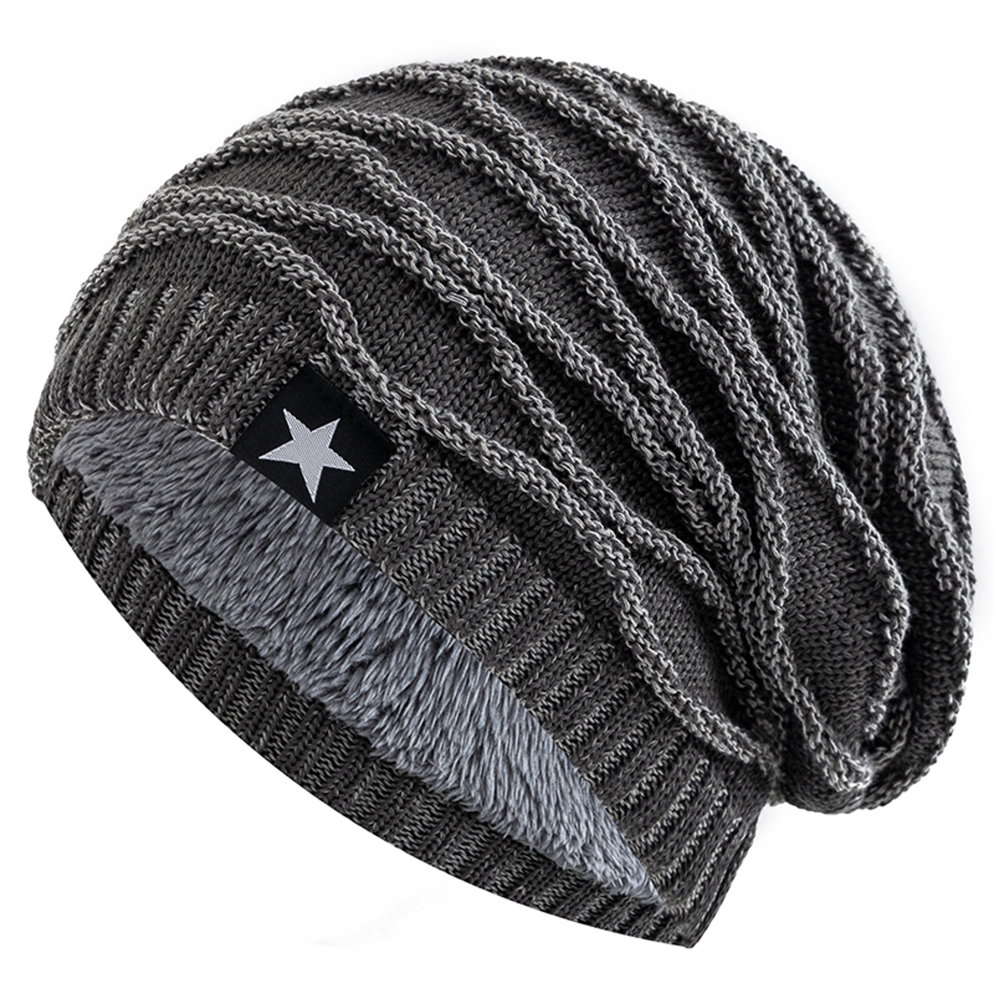 Slouchy Unisex Winter Hat With Fur Lining Fivepointed Star Decor Warm Beanie Cap For Men And Women  8