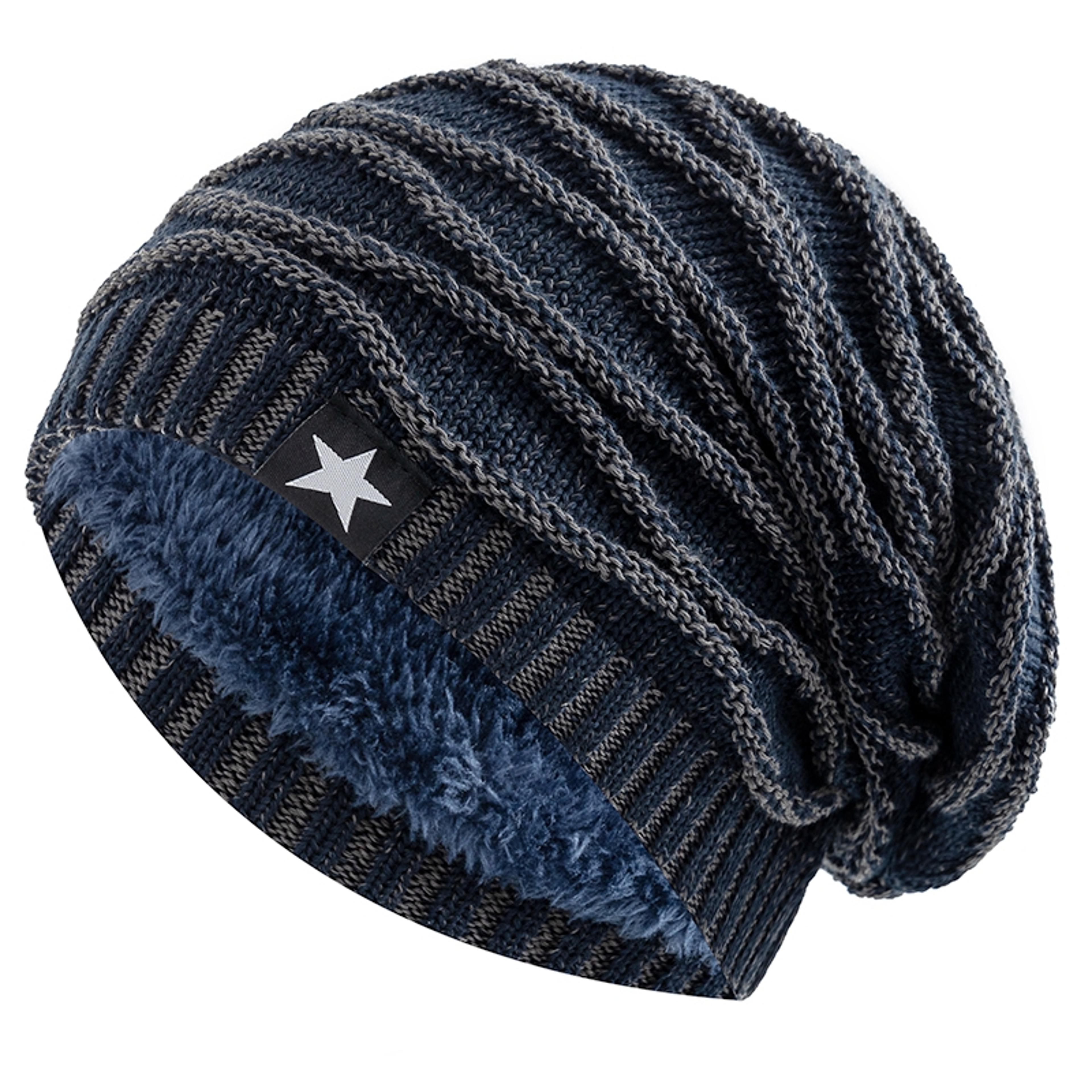 Slouchy Unisex Winter Hat With Fur Lining Fivepointed Star Decor Warm Beanie Cap For Men And Women  10
