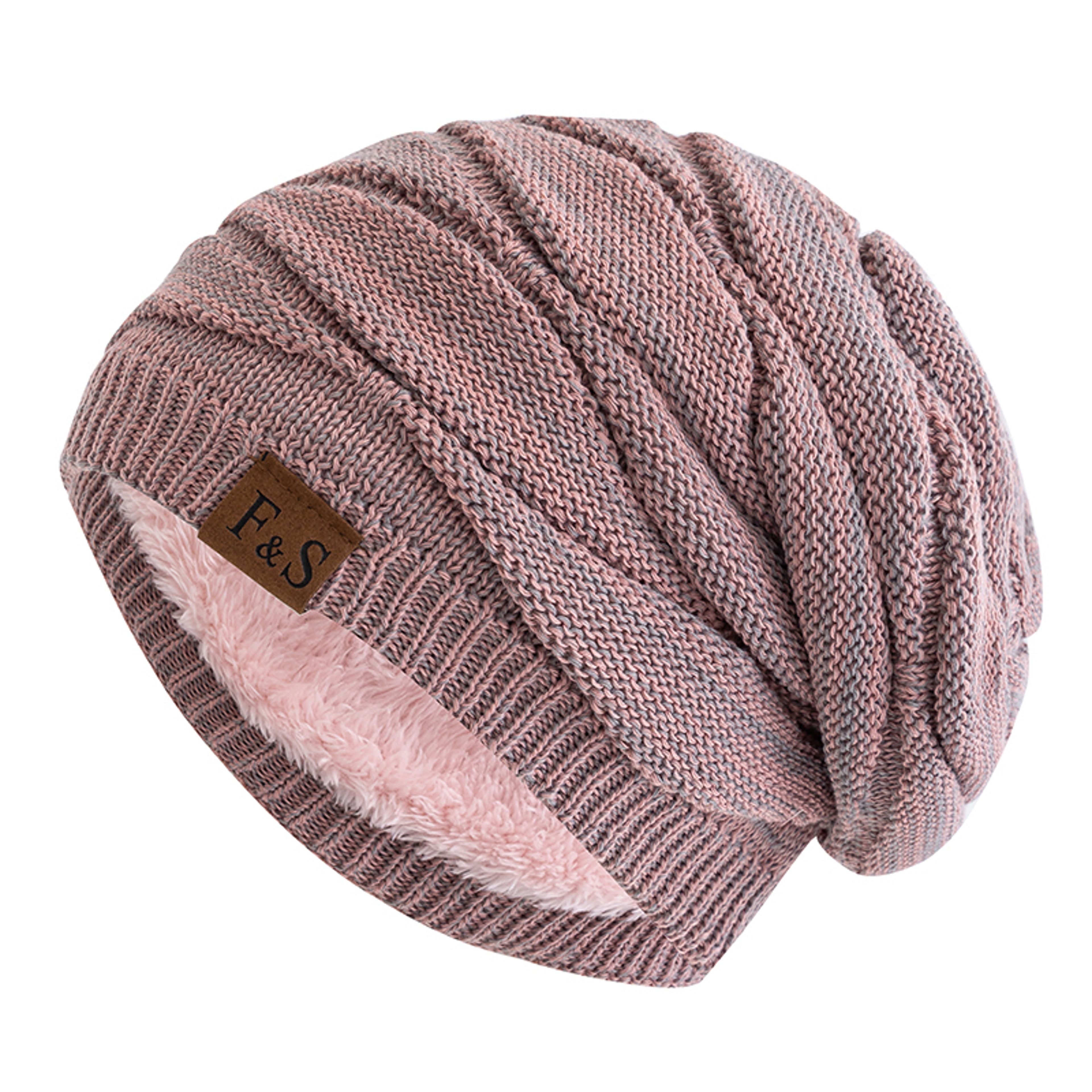 Warm Fleece Lined Beanie Cap Casual Unisex Slouchy Winter Hat Knitted Hat With Label Decor 9