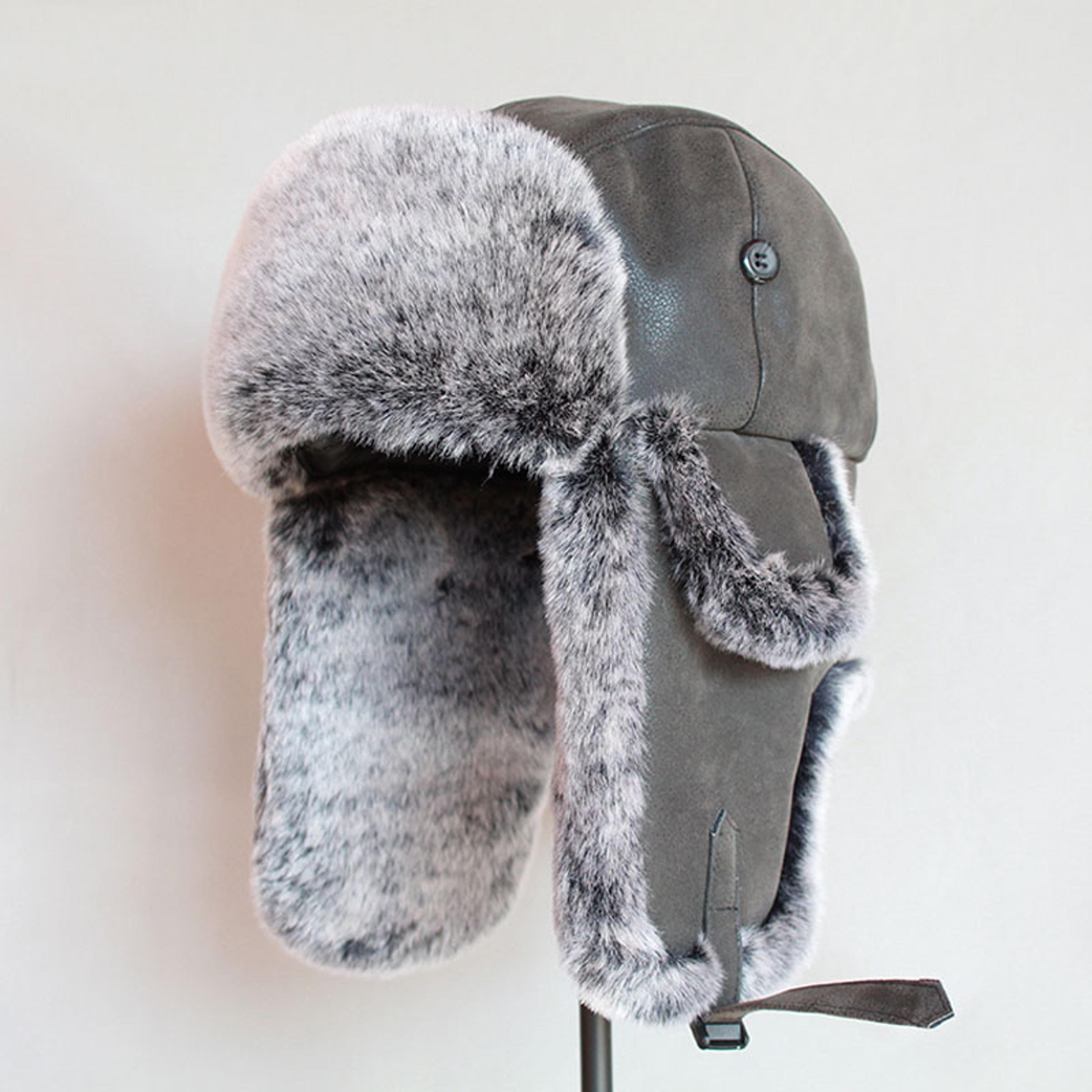 Winter Bomber Hats Men Warm Russian Ushanka Hat PU Leather Fur Trapper Cap Ear Flap For Women 7