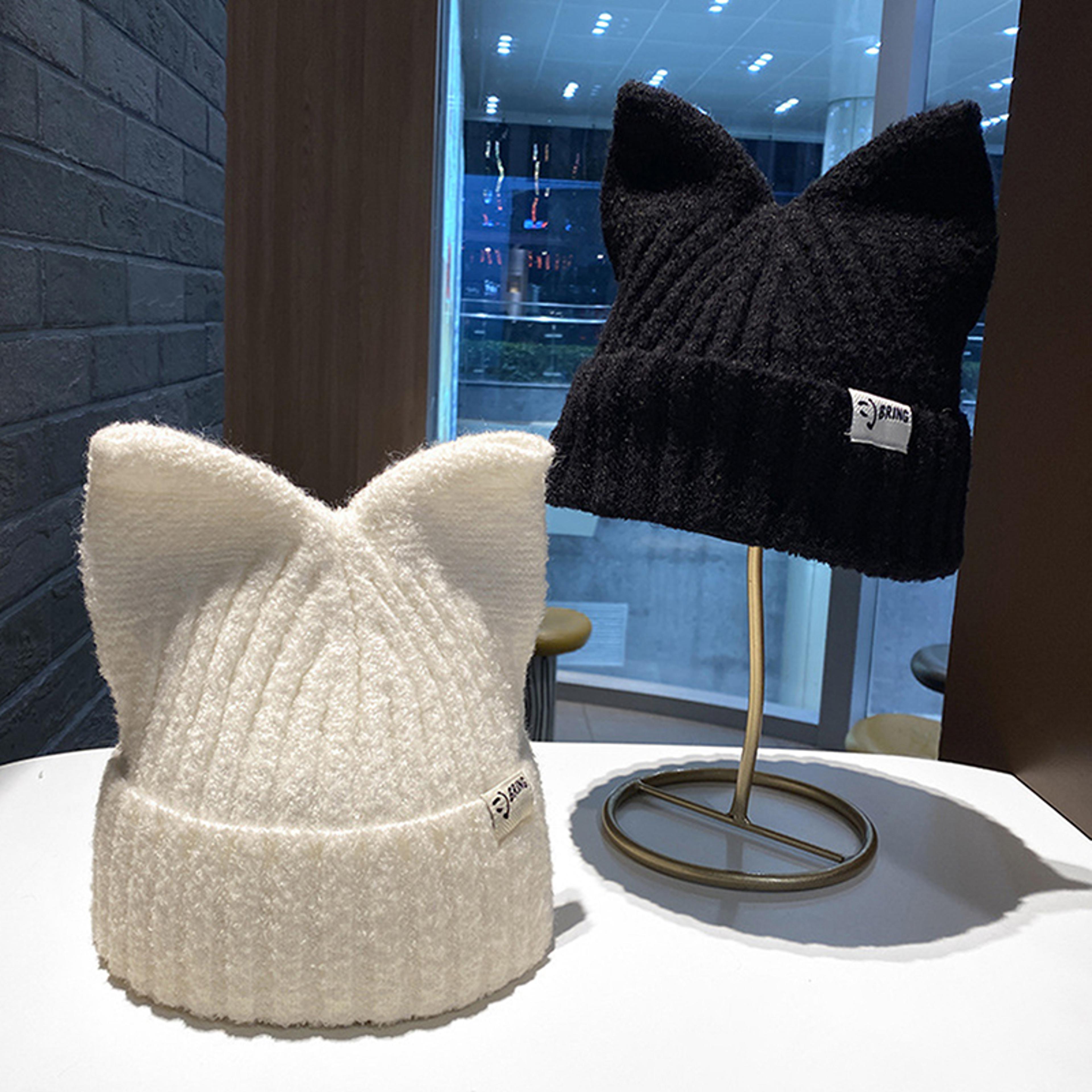 Sweet Cat Ears Beanies For Women Winter Warm Ear Protection Autumn Pullover Knitted Hats Versatile 4