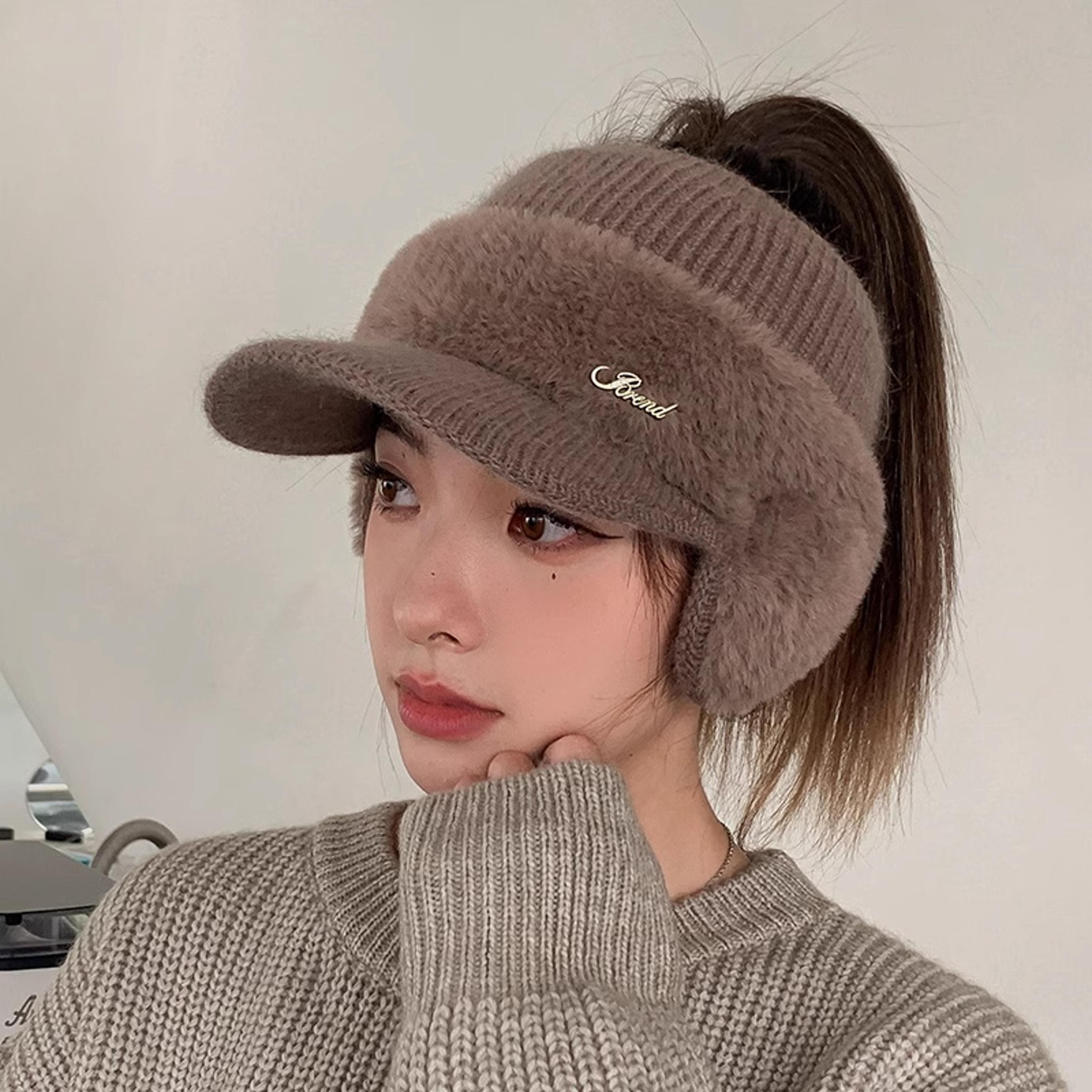 New Fashion Winter Warm Knitted Cap Baseball Hat With Visor For Women Windproof Ear Wing Outdoor Sp 6