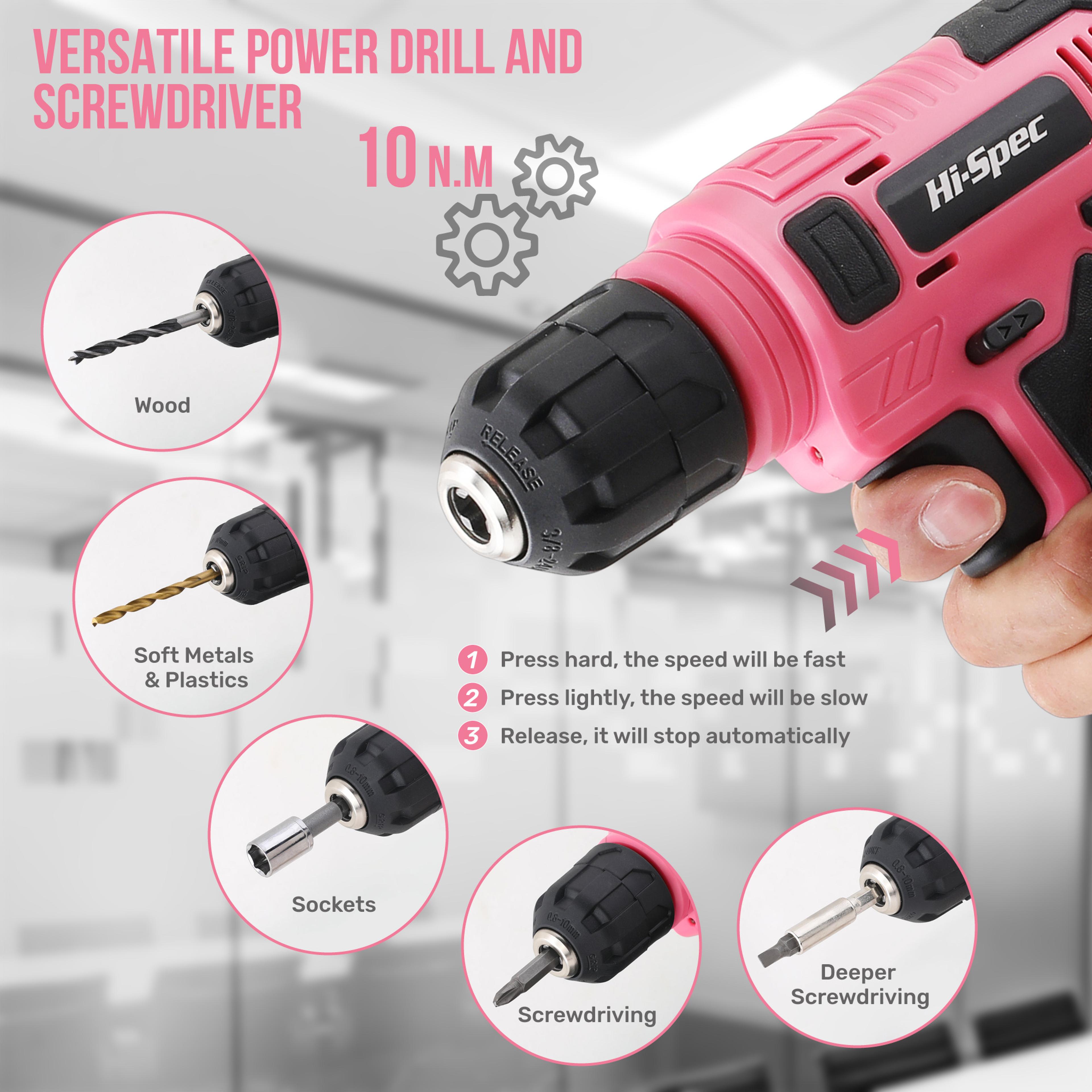 Power Tool Set Pink Home Repair Tools Kit With Lithium Drill Magnetic Precision Bits And Toolbox 2