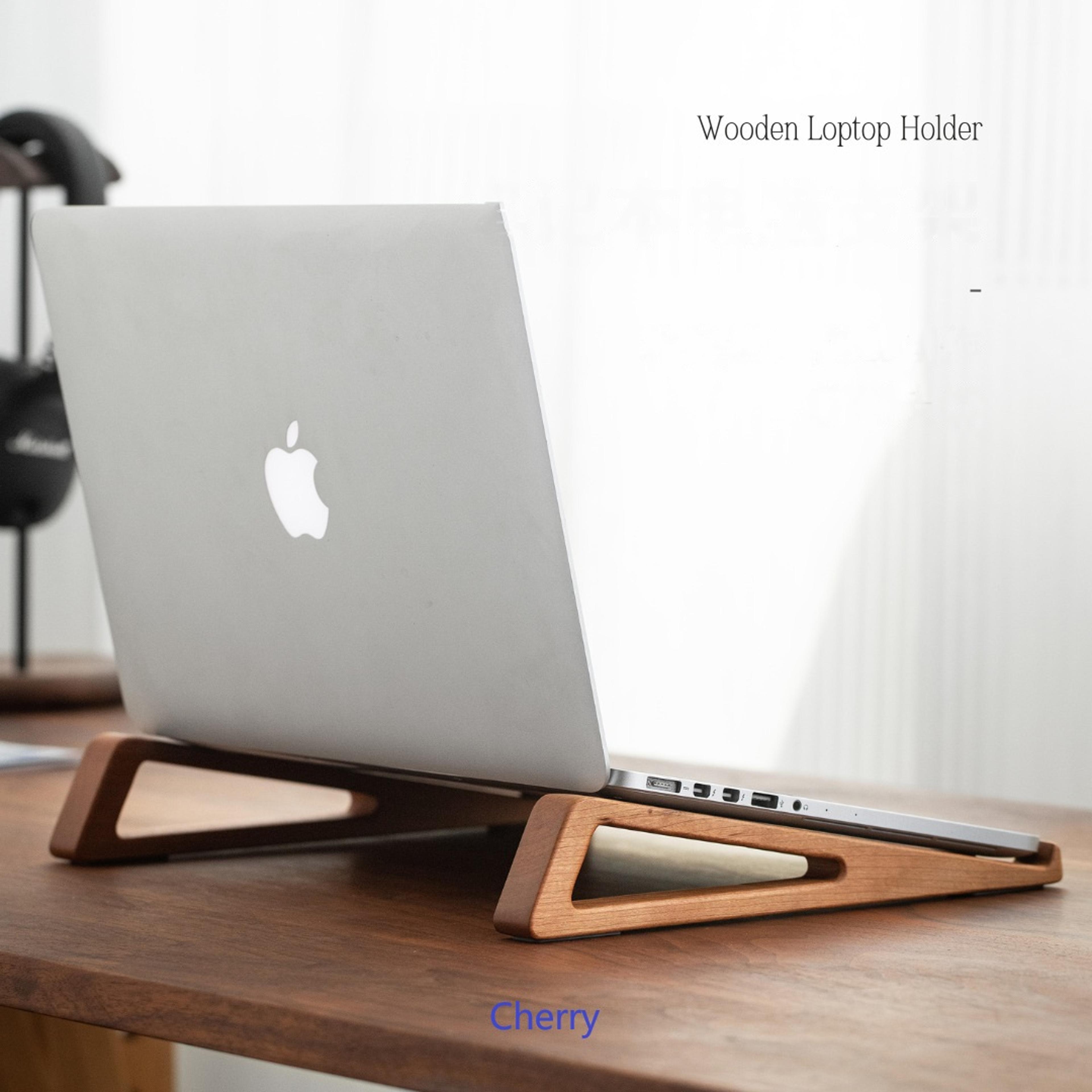 Black Walnut Wood Laptop Stand For Desk Ergonomic Notebook Riser With Cooling Open Design 5