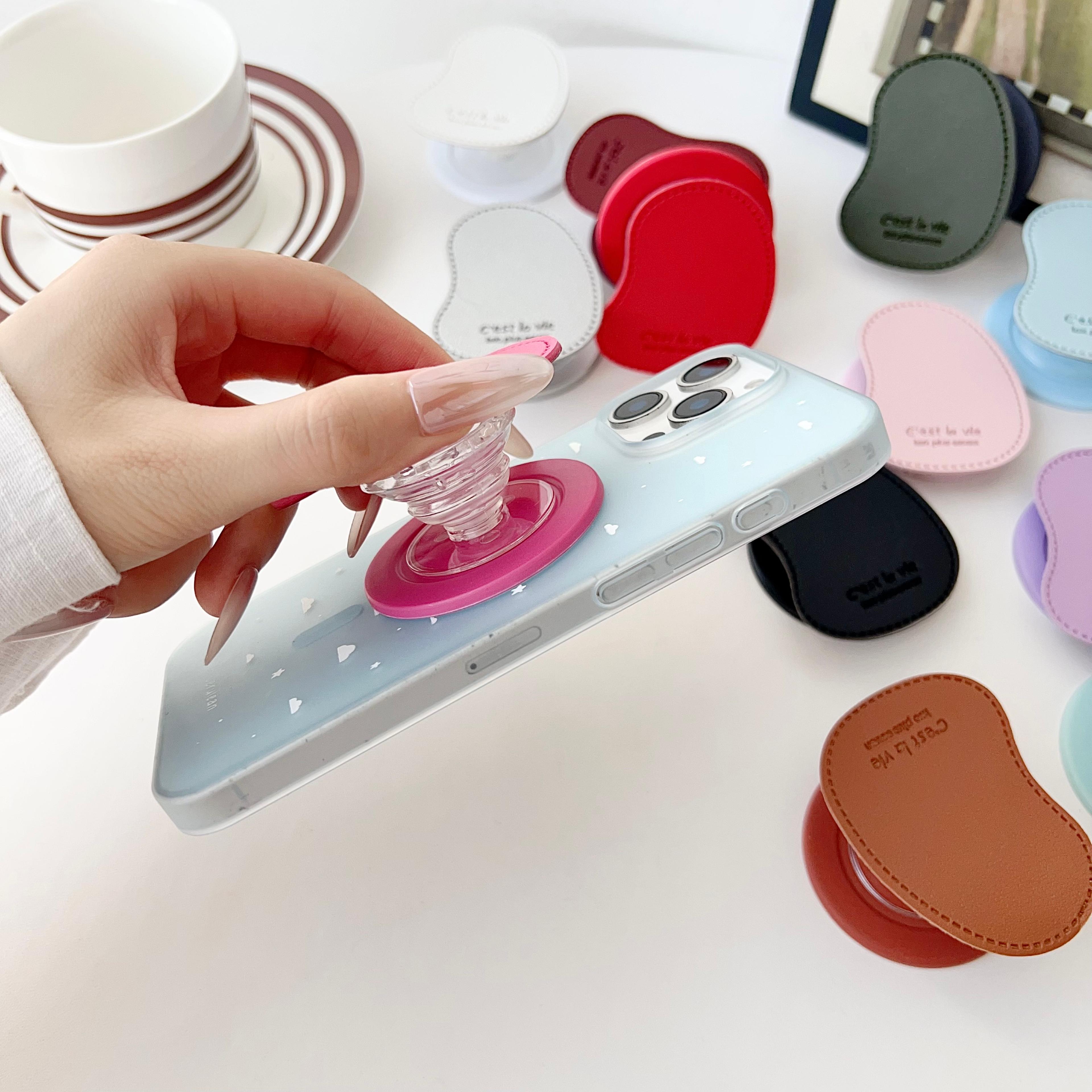 cute leather magsafe phone grip stand for wireless charging holder