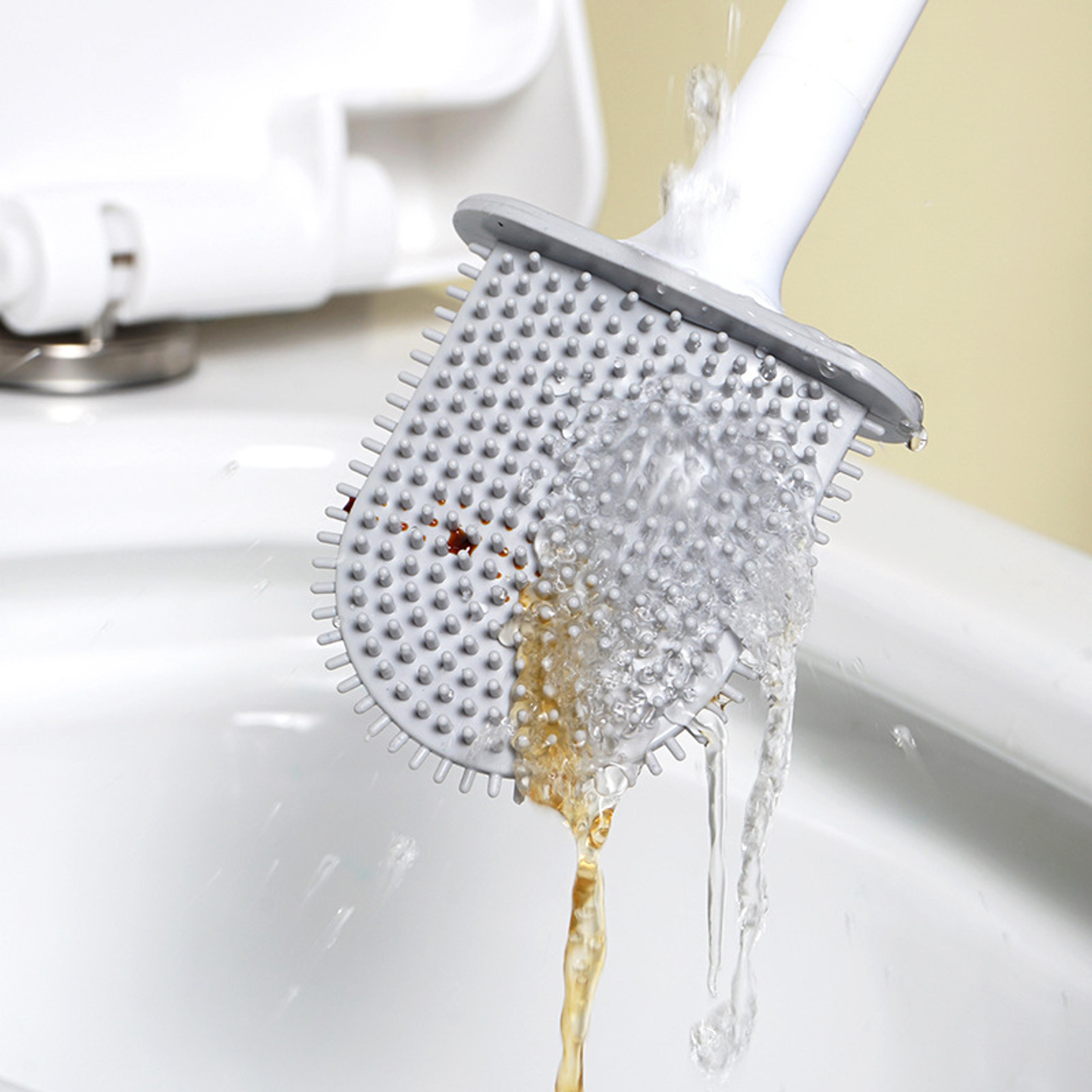 Compact Silicone Toilet Brush With Quick Dry Holder  Flexible Bristles 3