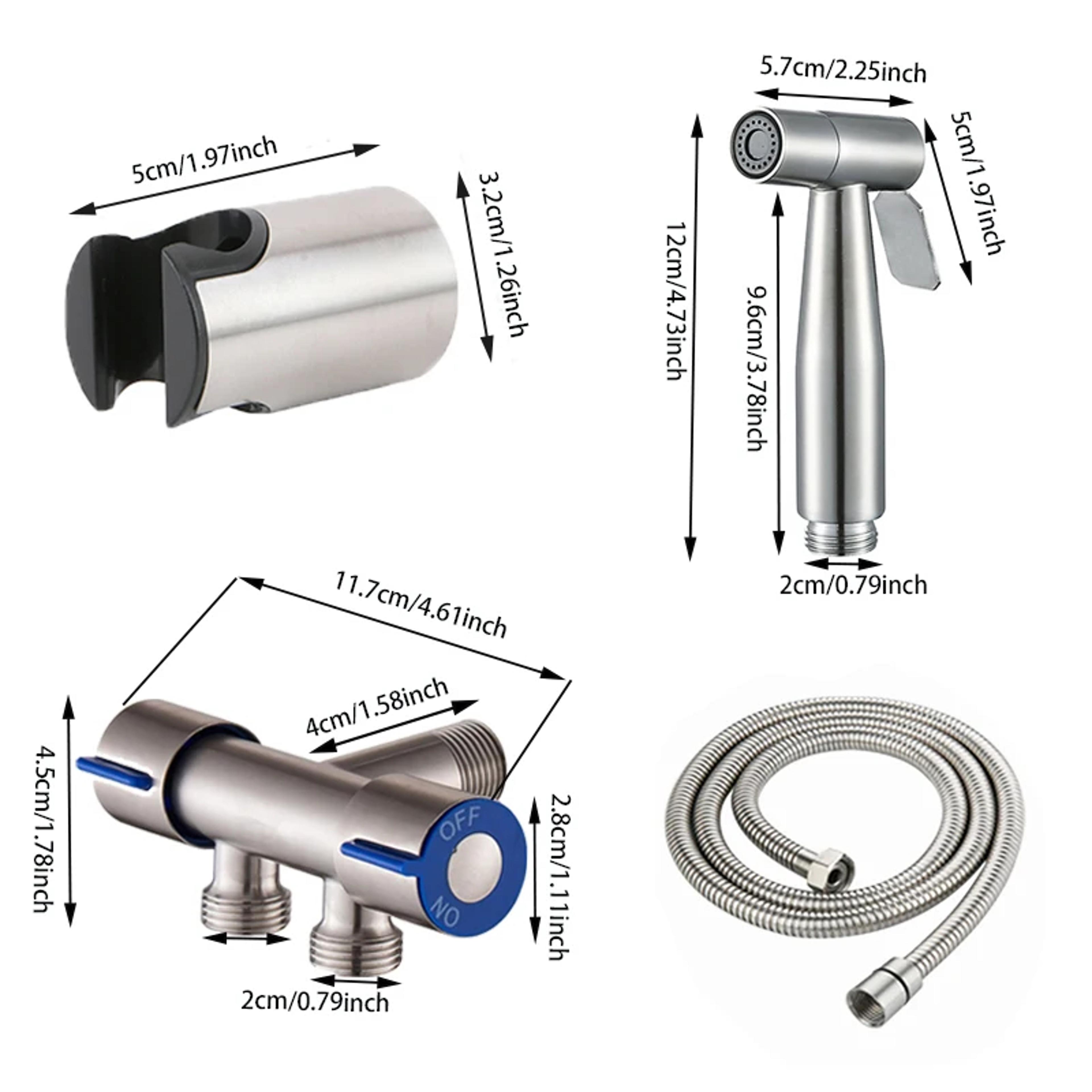Stainless Steel Handheld Bidet Sprayer Set With Two Way Faucet And Hose 1