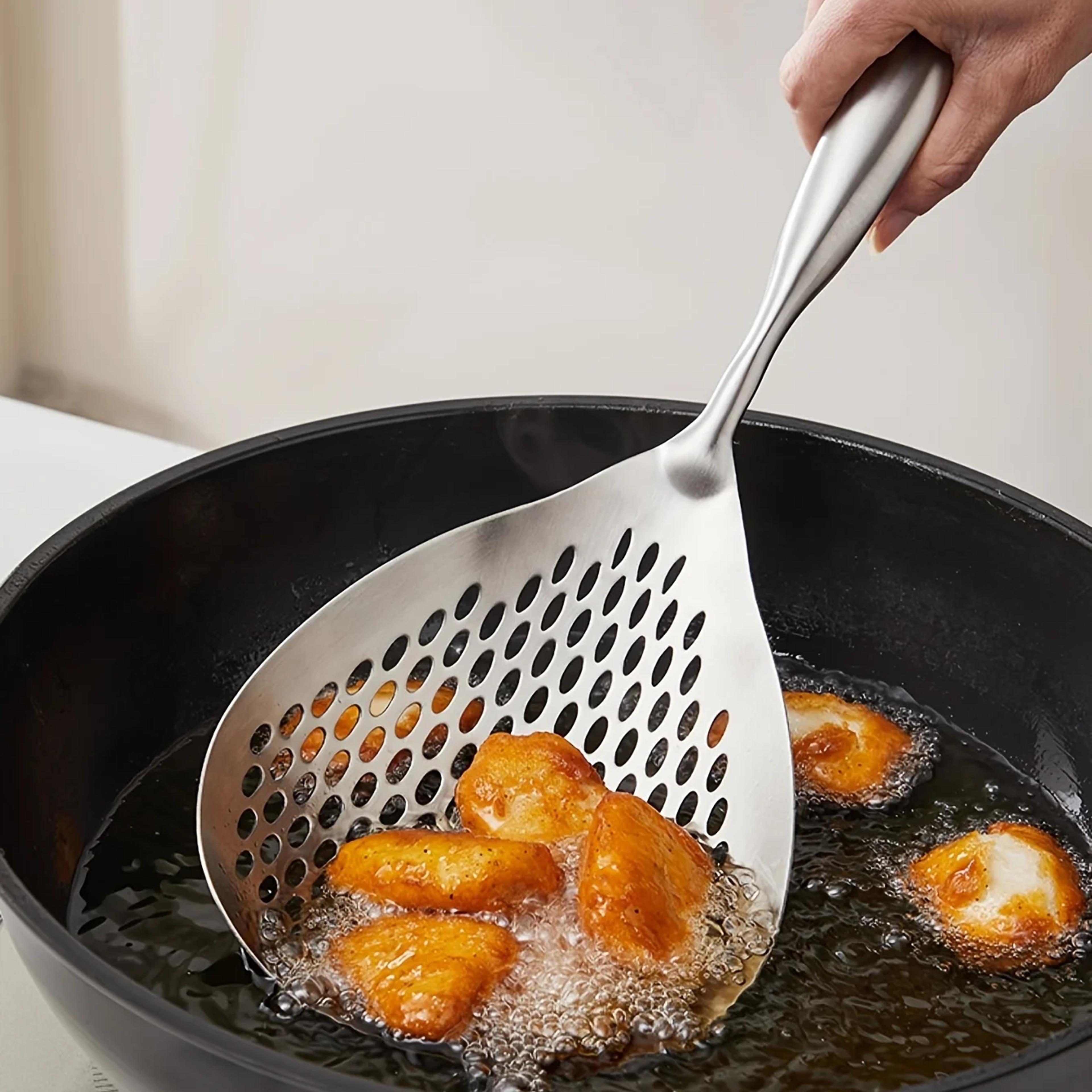 stainless steel skimmer spoon for frying and cooking