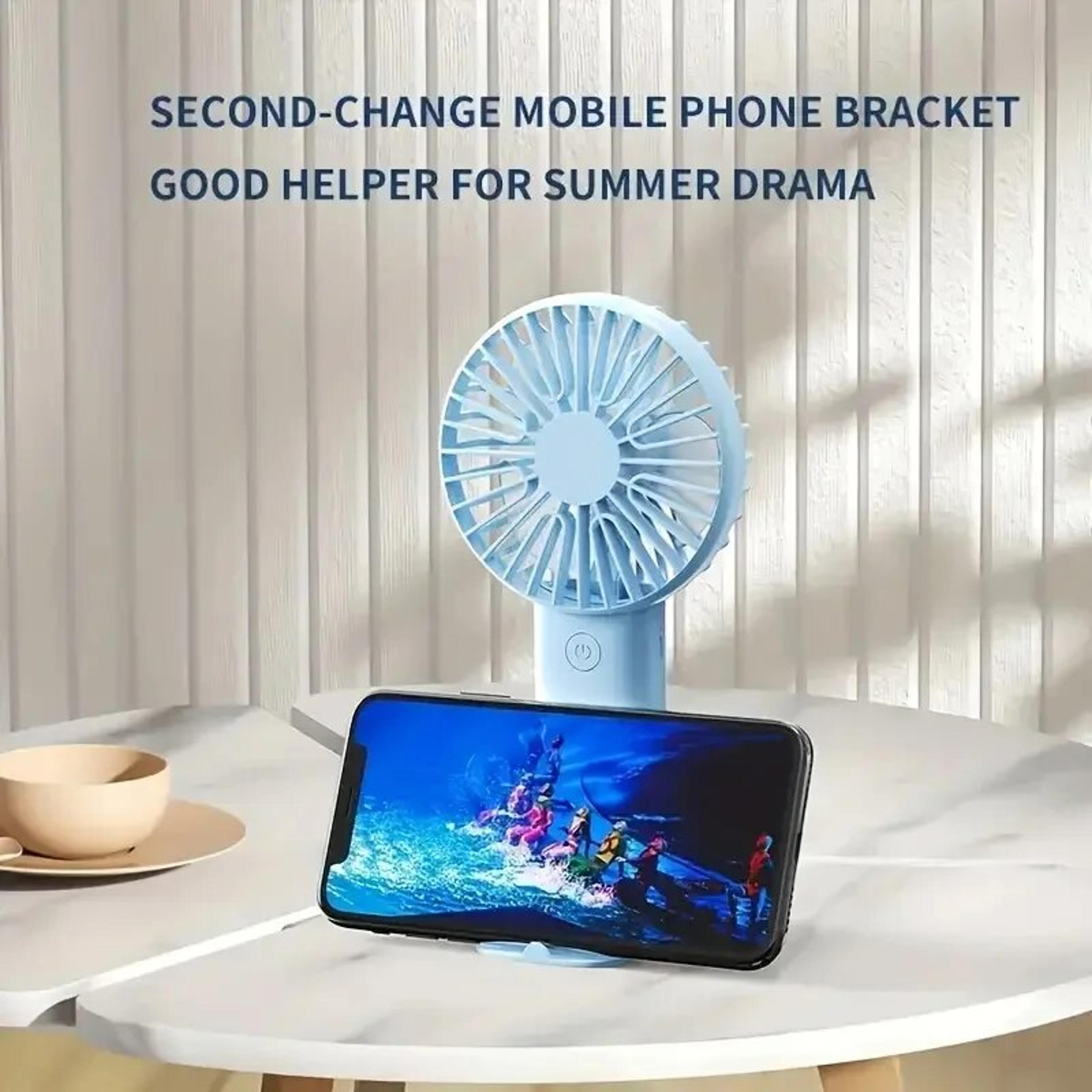 Portable Handheld Fan With Phone Holder USB Rechargeable Mini Desk Fan 2