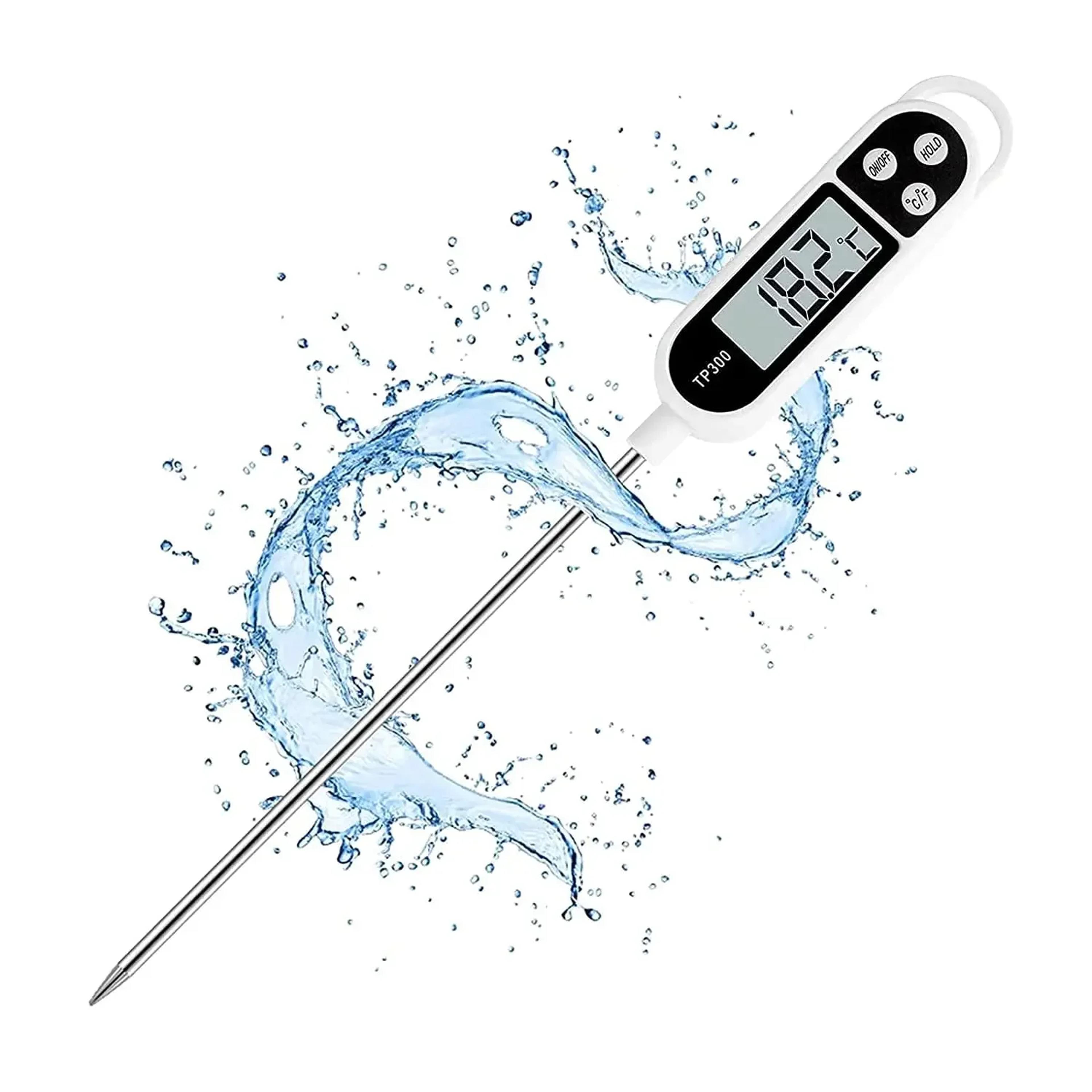 digital food thermometer with stainless steel probe for meat milk cooking