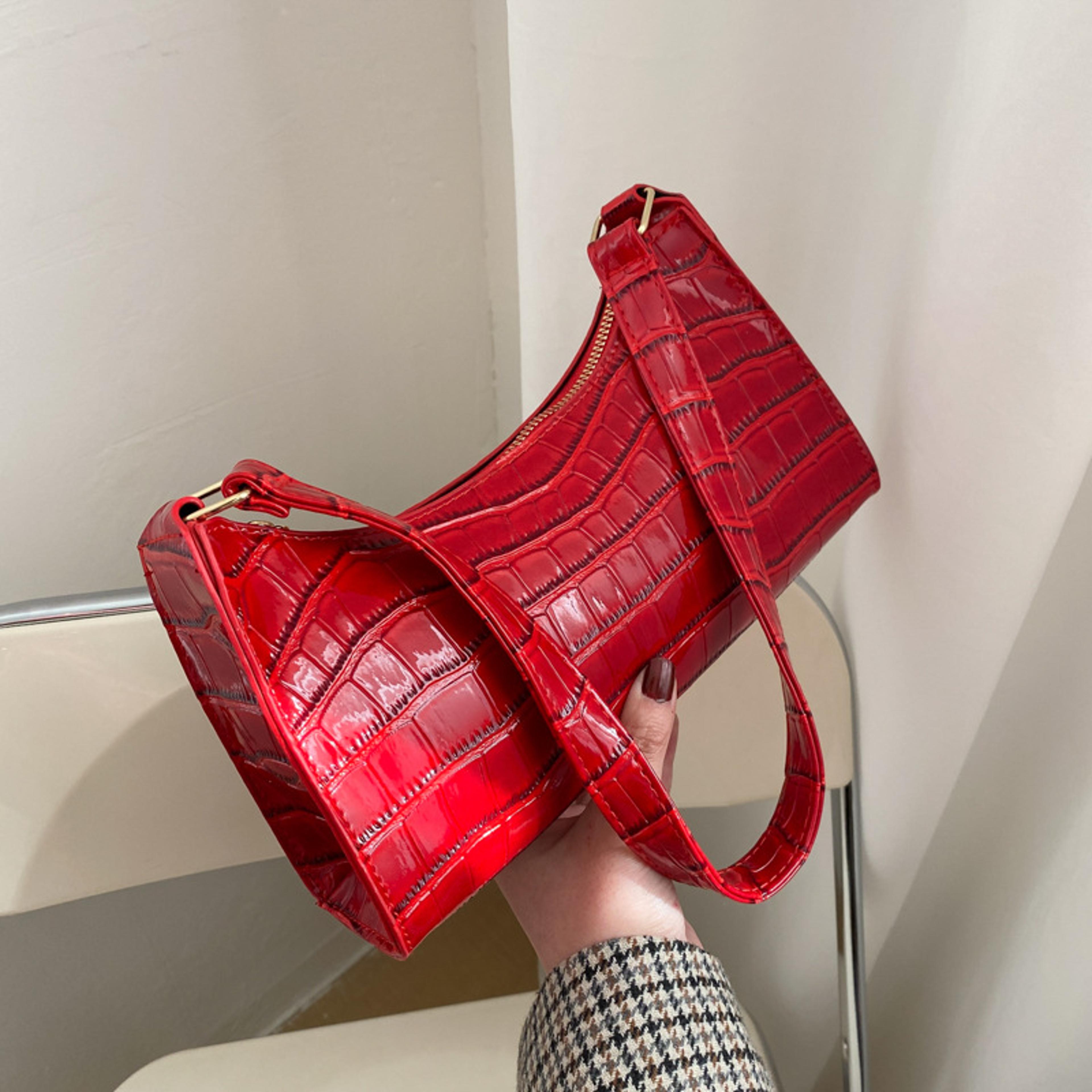 croc embossed underarm shoulder bag for women