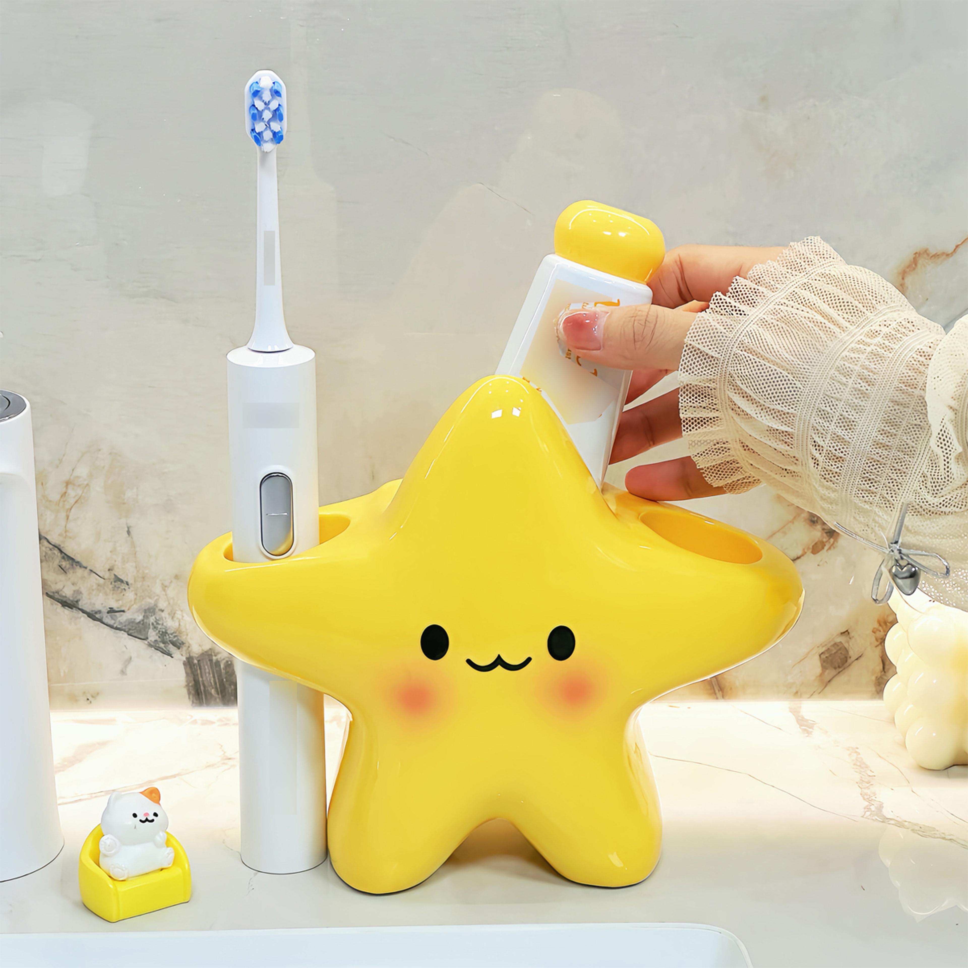Cute Star Shaped Toothbrush Holder Freestanding Bathroom Organizer With Face Design 3