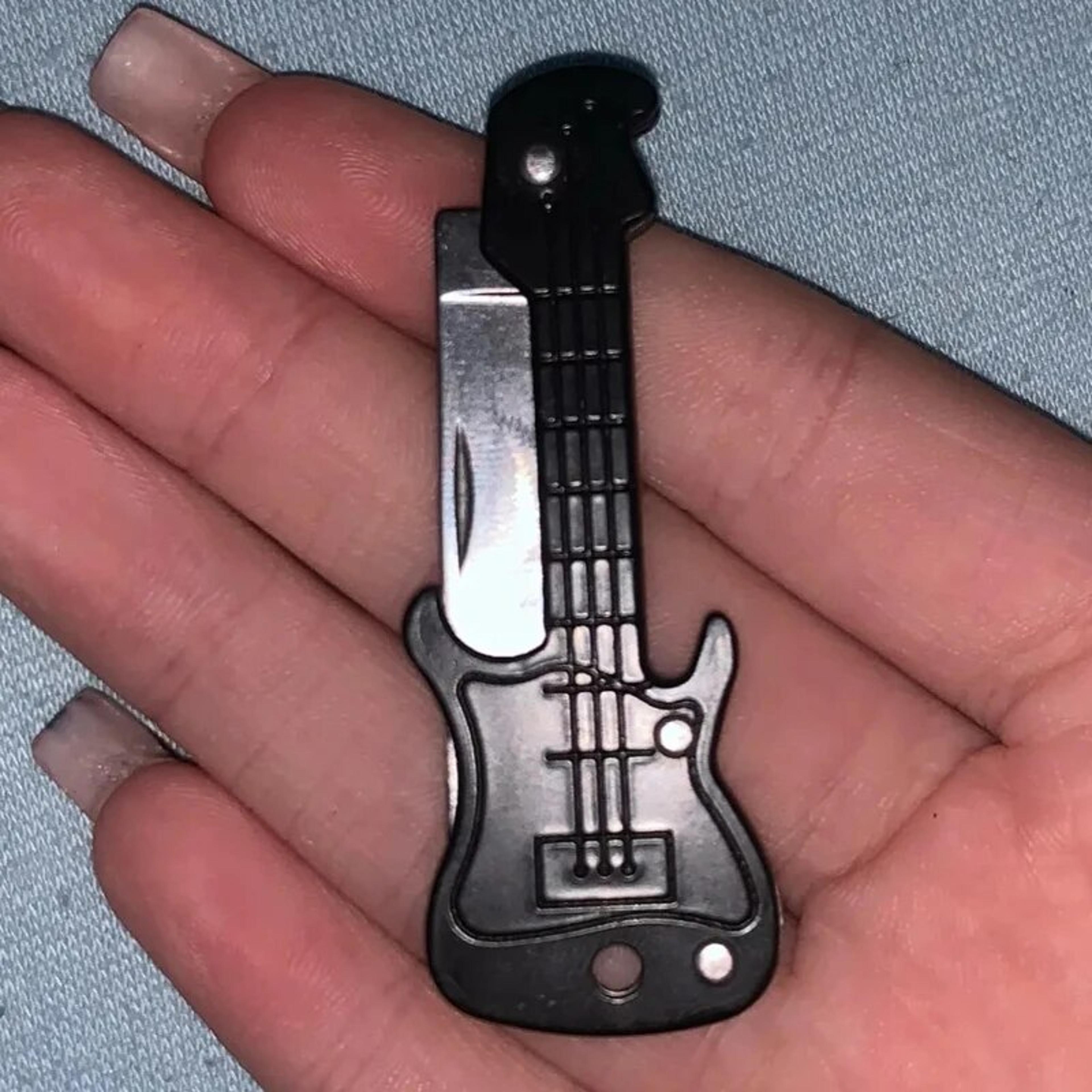 Mini Guitar Keychain Knife Stainless Steel Folding Pocket Tool 2