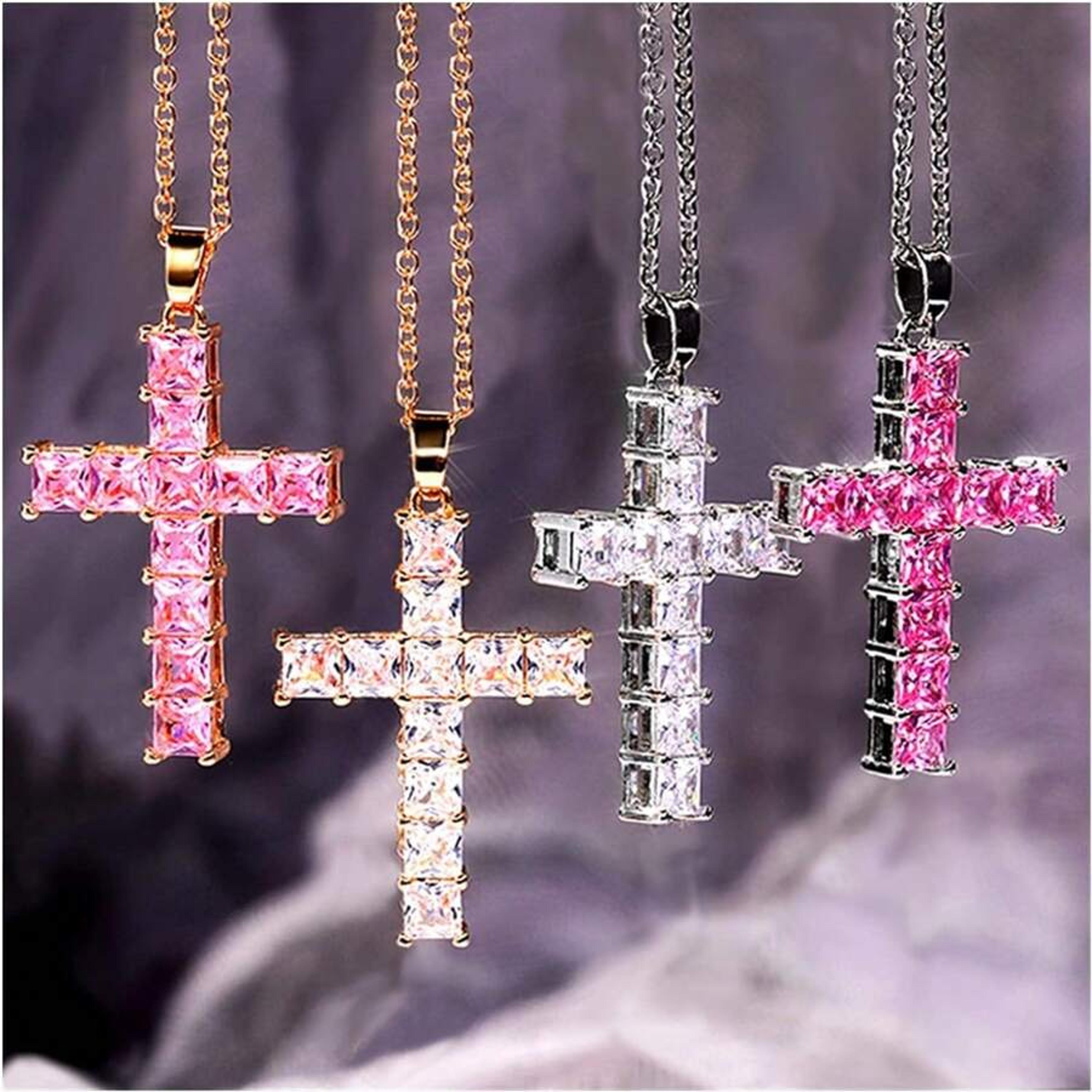 gold multicolor crystal cross necklace for women