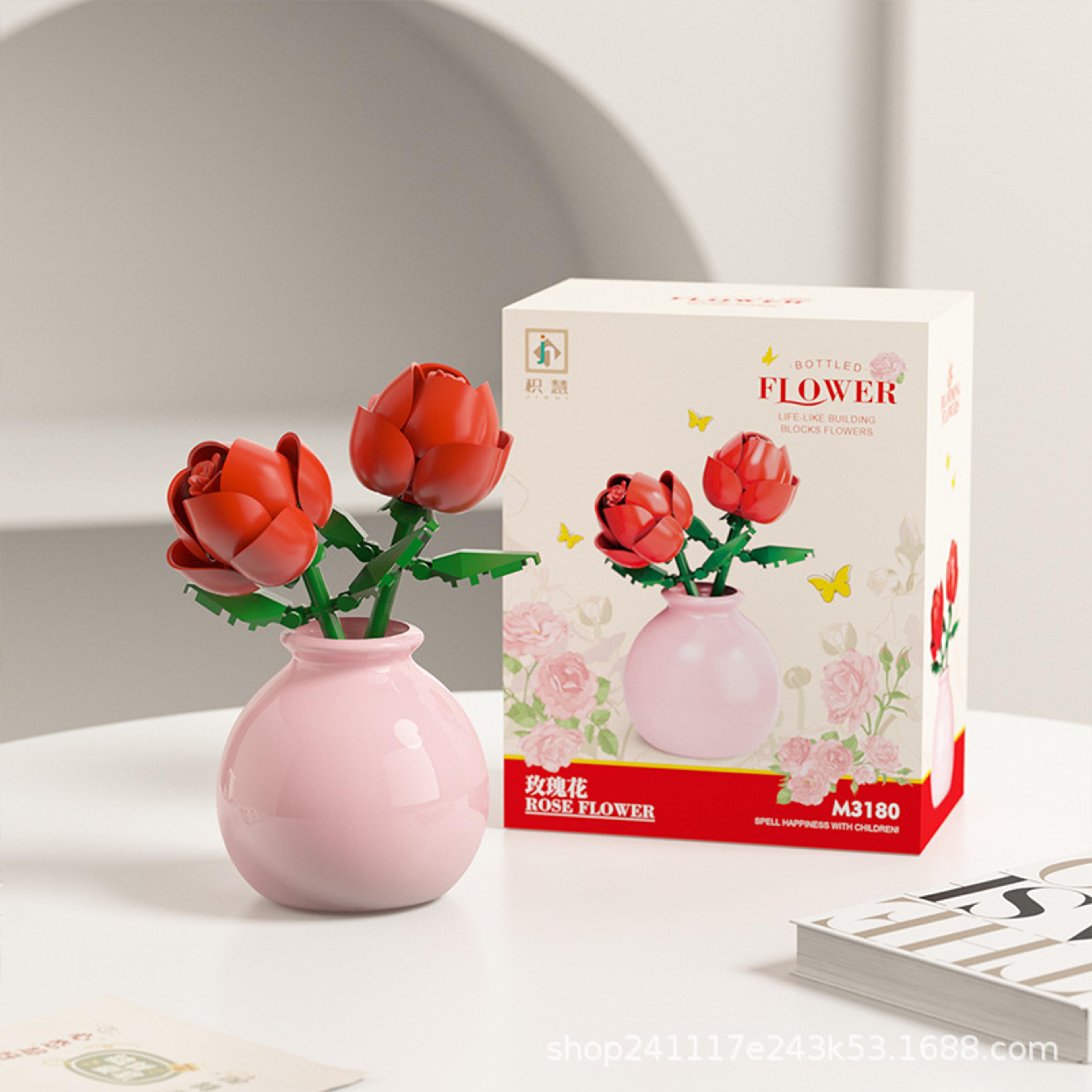 Building Block Flower Pot Set DIY Rose  Lily Bouquet With Cute Planter For Home Decor  Gifts 2