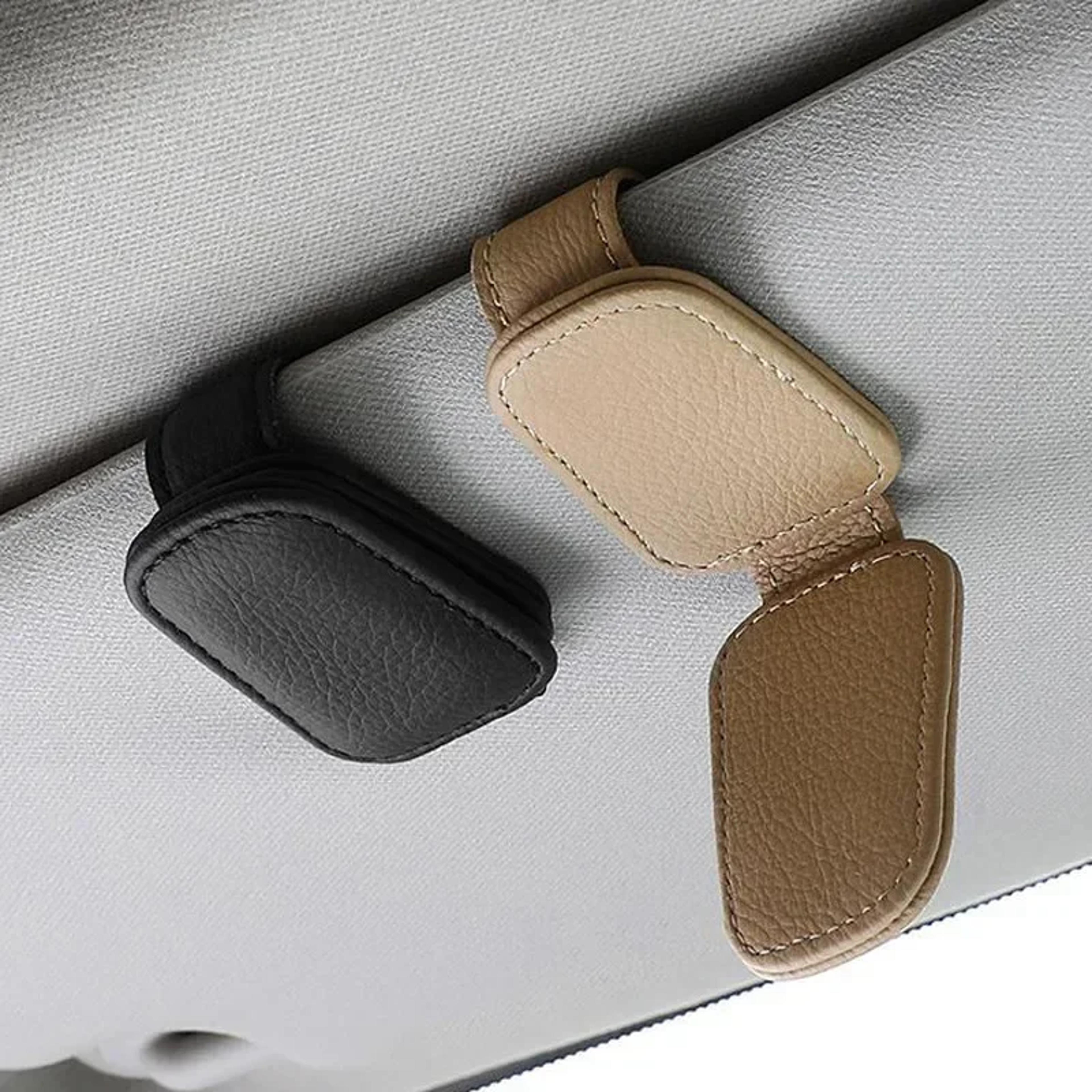 Magnetic Leather Sunglasses Holder  Ticket Clip For Car Sunshades 1