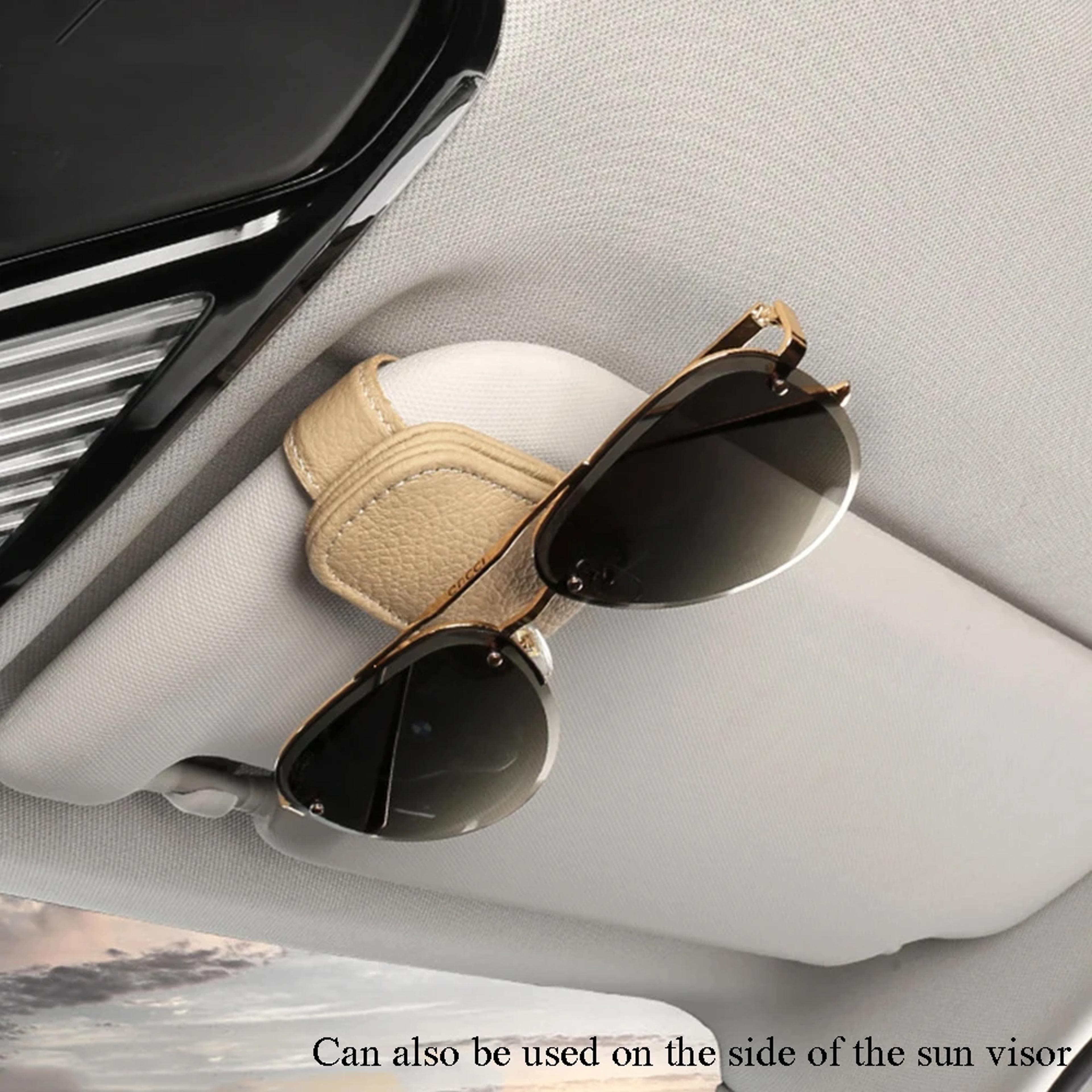 Car Sunglasses Holder Premium Cowhide Leather Sun Visor Clip For Glasses Ticket  Card Organizer 1