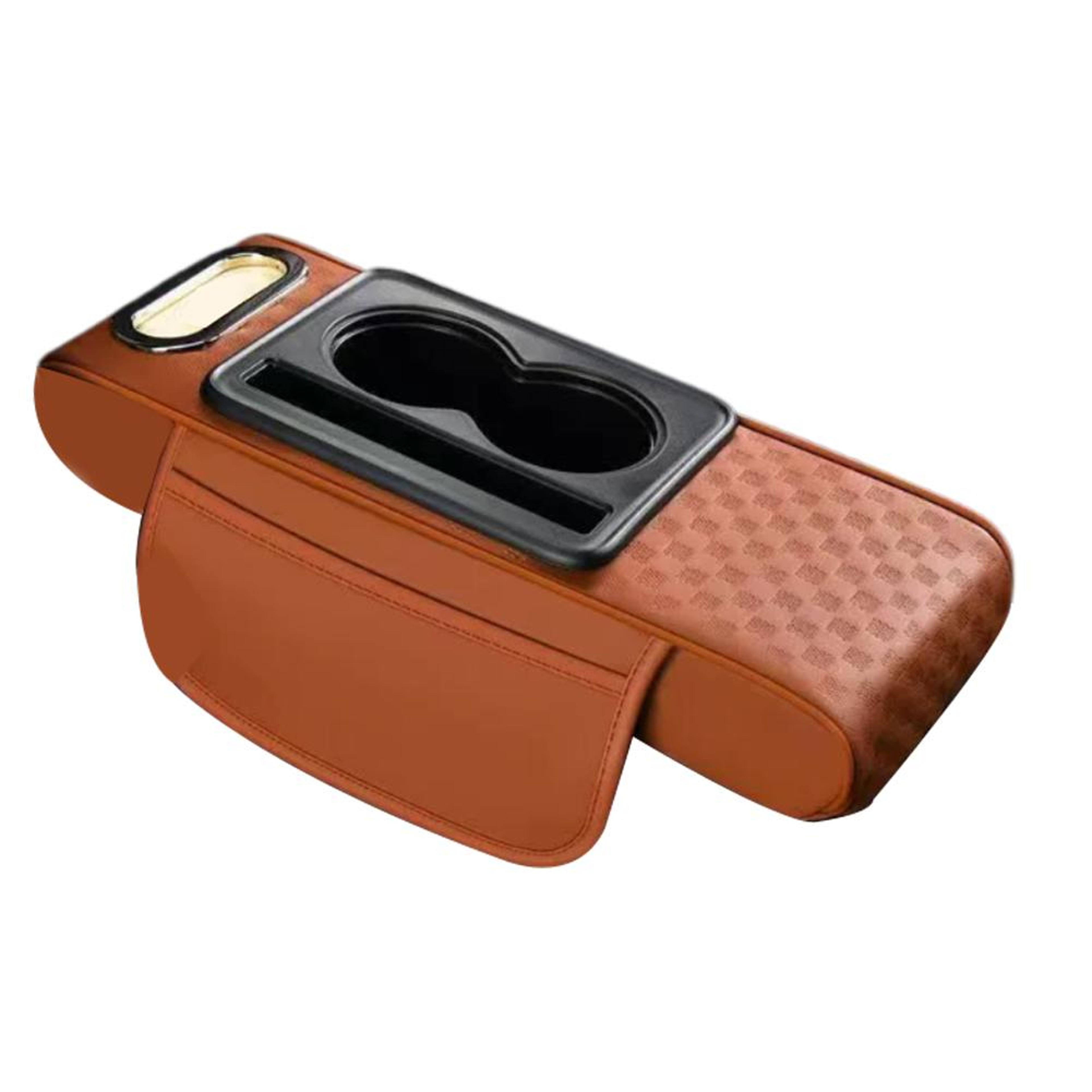 Universal Car Armrest Cushion With Cup Holder  Tissue Box Multifunctional PU Leather Center Console 3