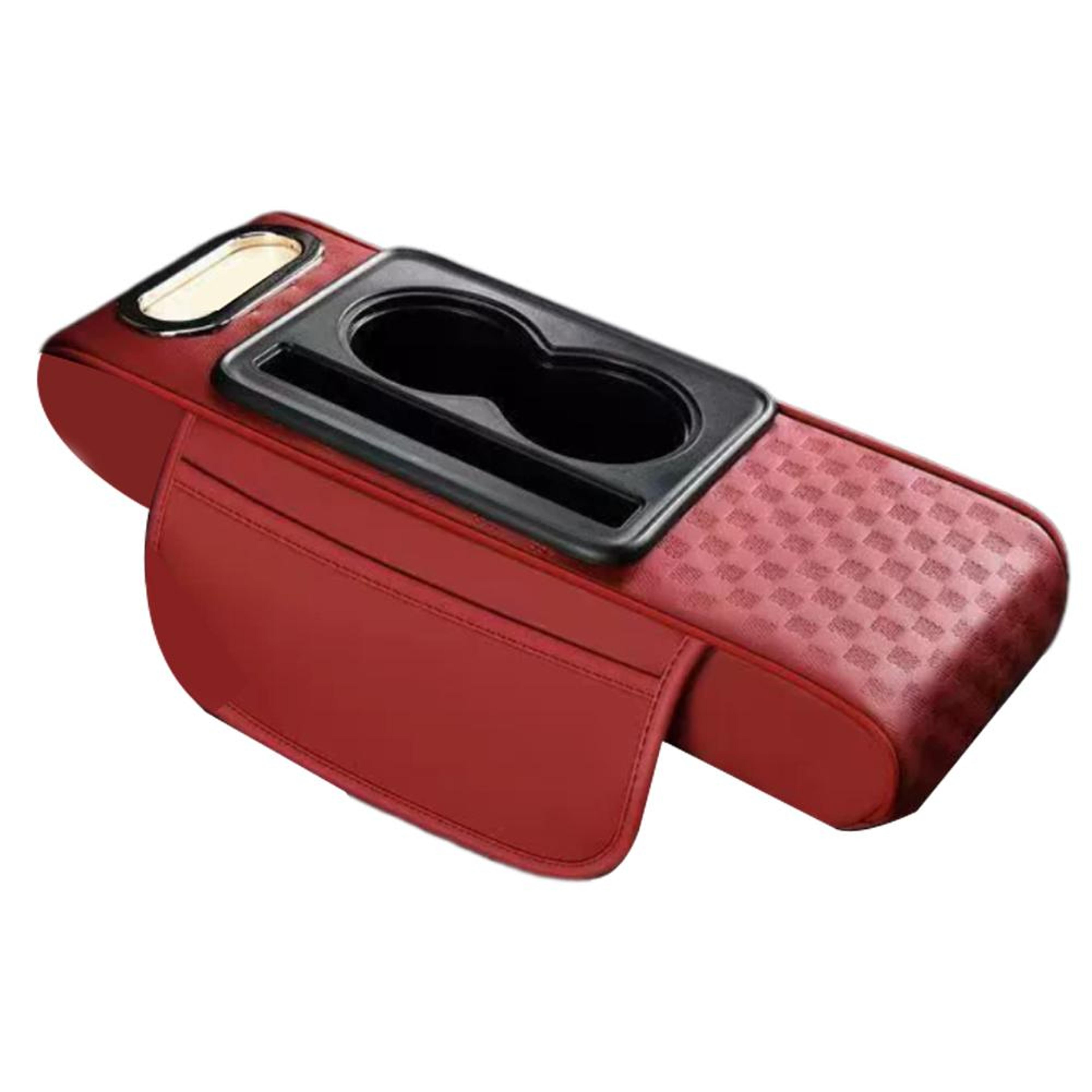 Universal Car Armrest Cushion With Cup Holder  Tissue Box Multifunctional PU Leather Center Console 9