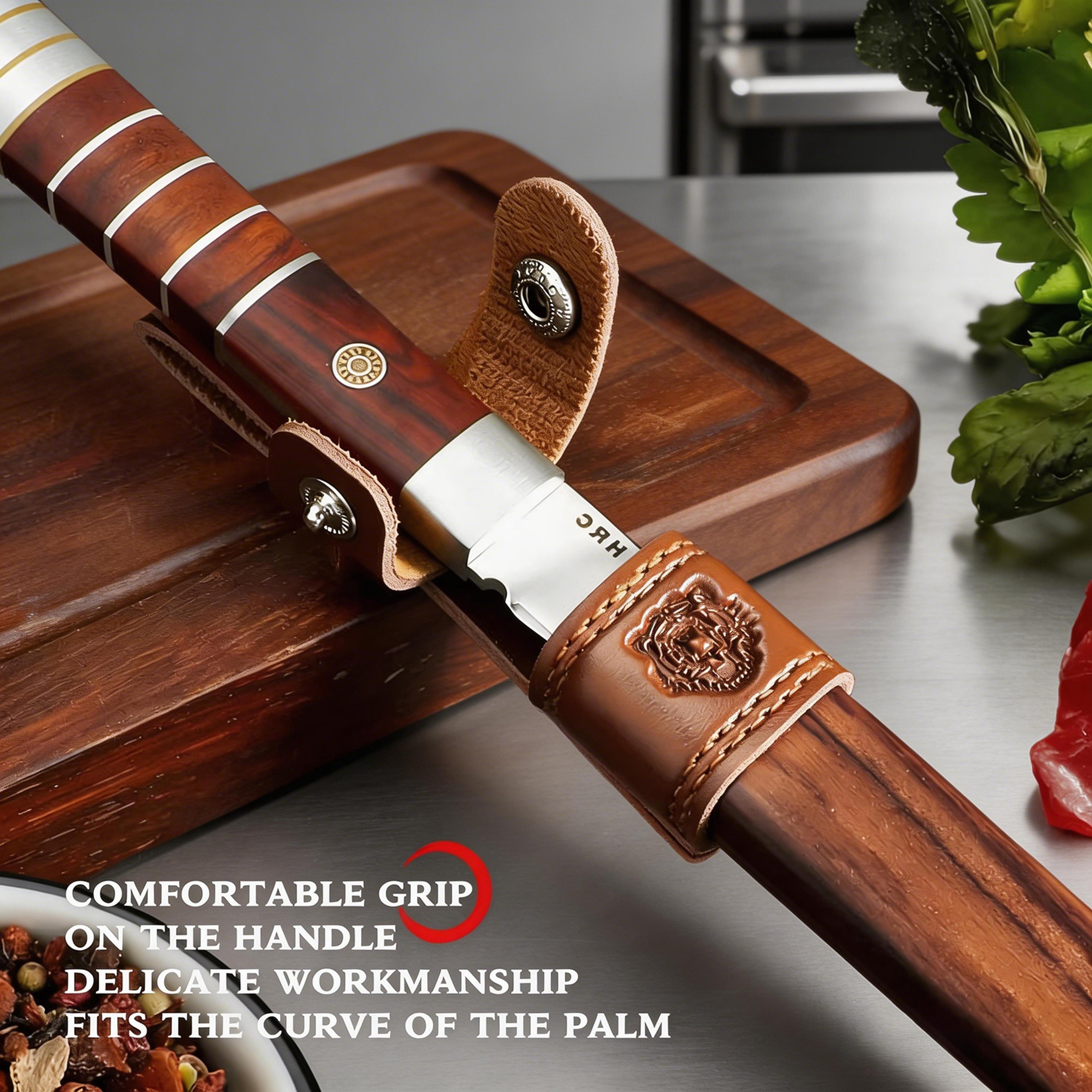 Premium High Hardness Stainless Steel Kitchen Knife With Leather Sheath Professional Fruit  Meat Cu 2