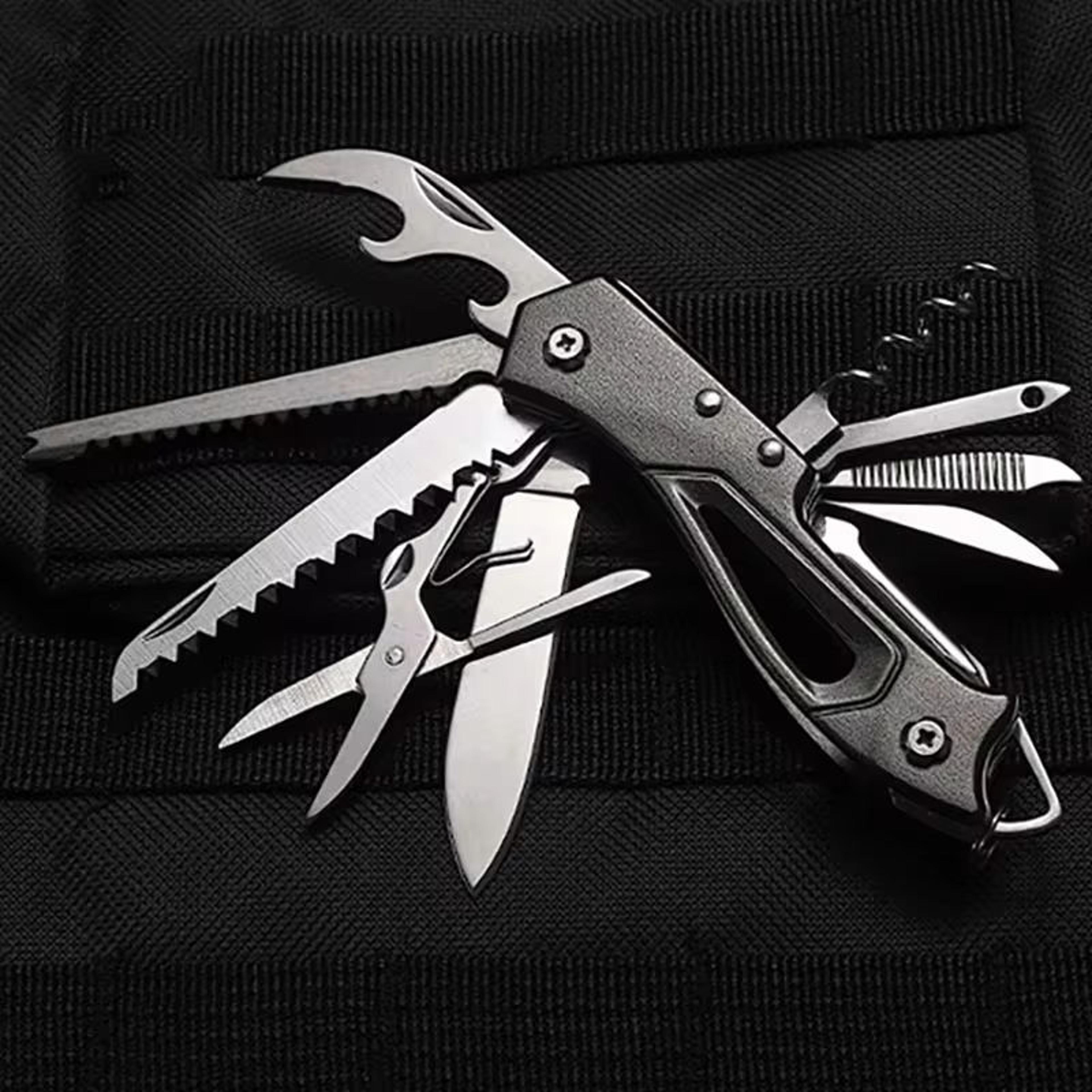 outdoor multitool folding knife with scissors & bottle opener