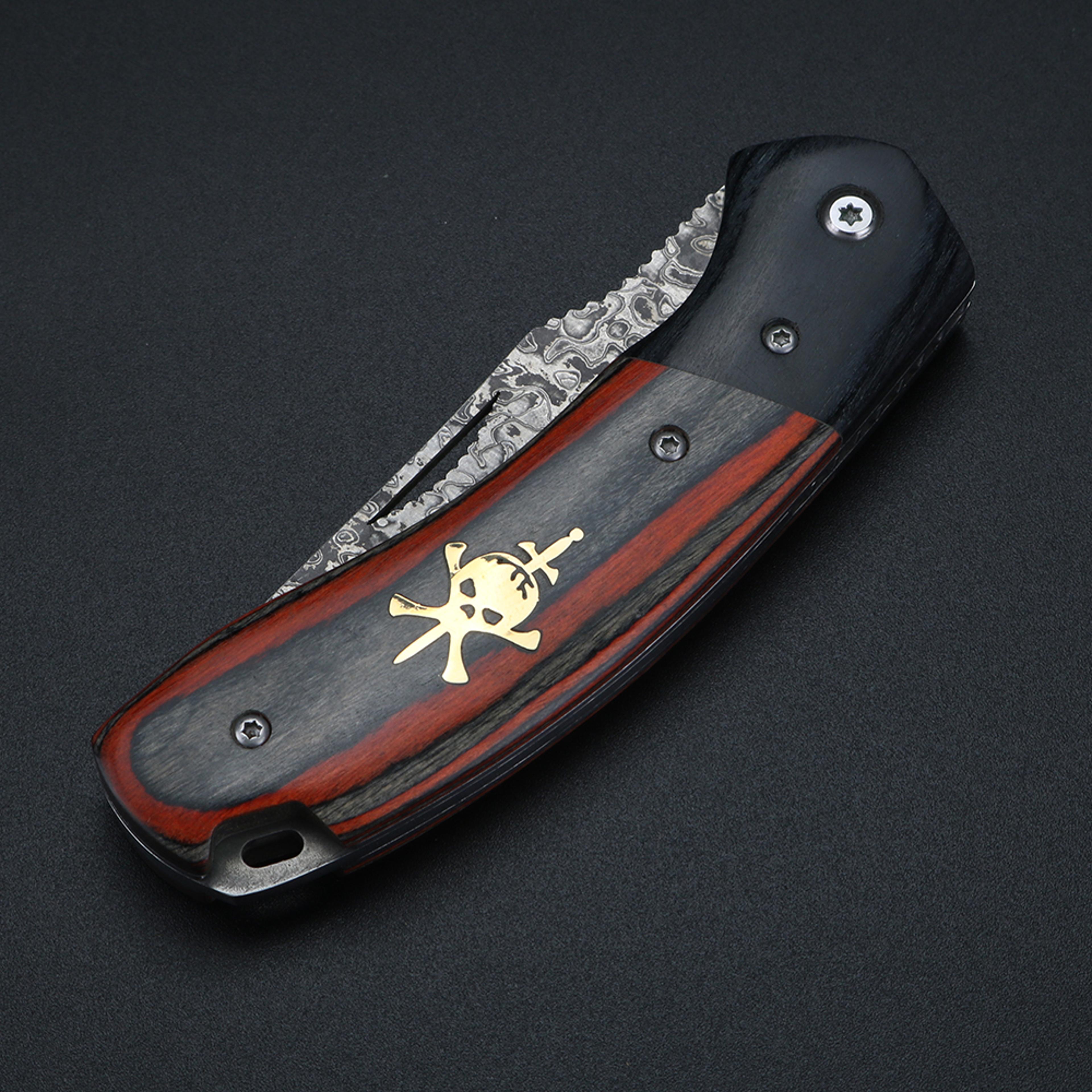 damascus pattern small camping knife with hollow handle for outdoor survival