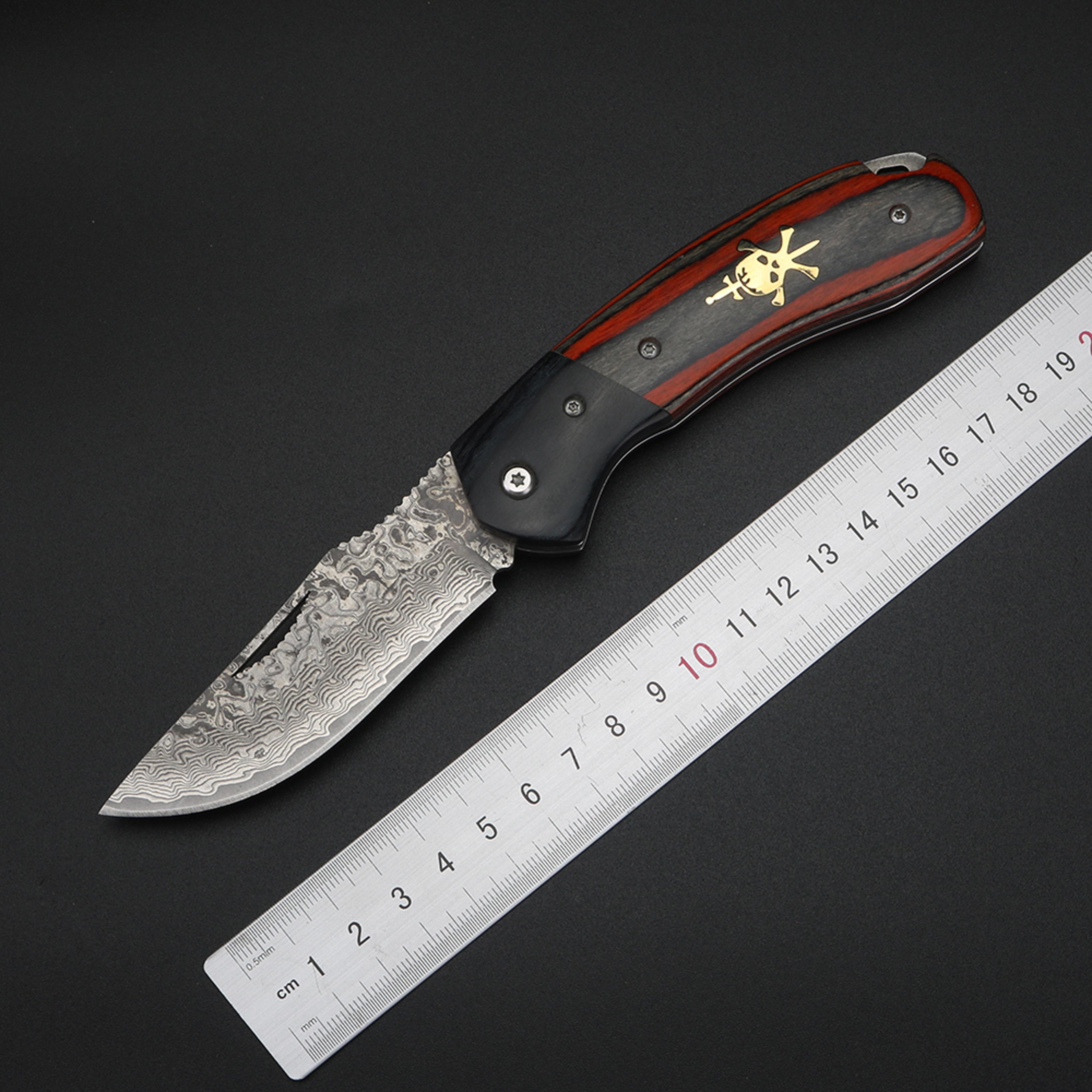 Damascus Pattern Small Camping Knife With Hollow Handle For Outdoor Survival 5