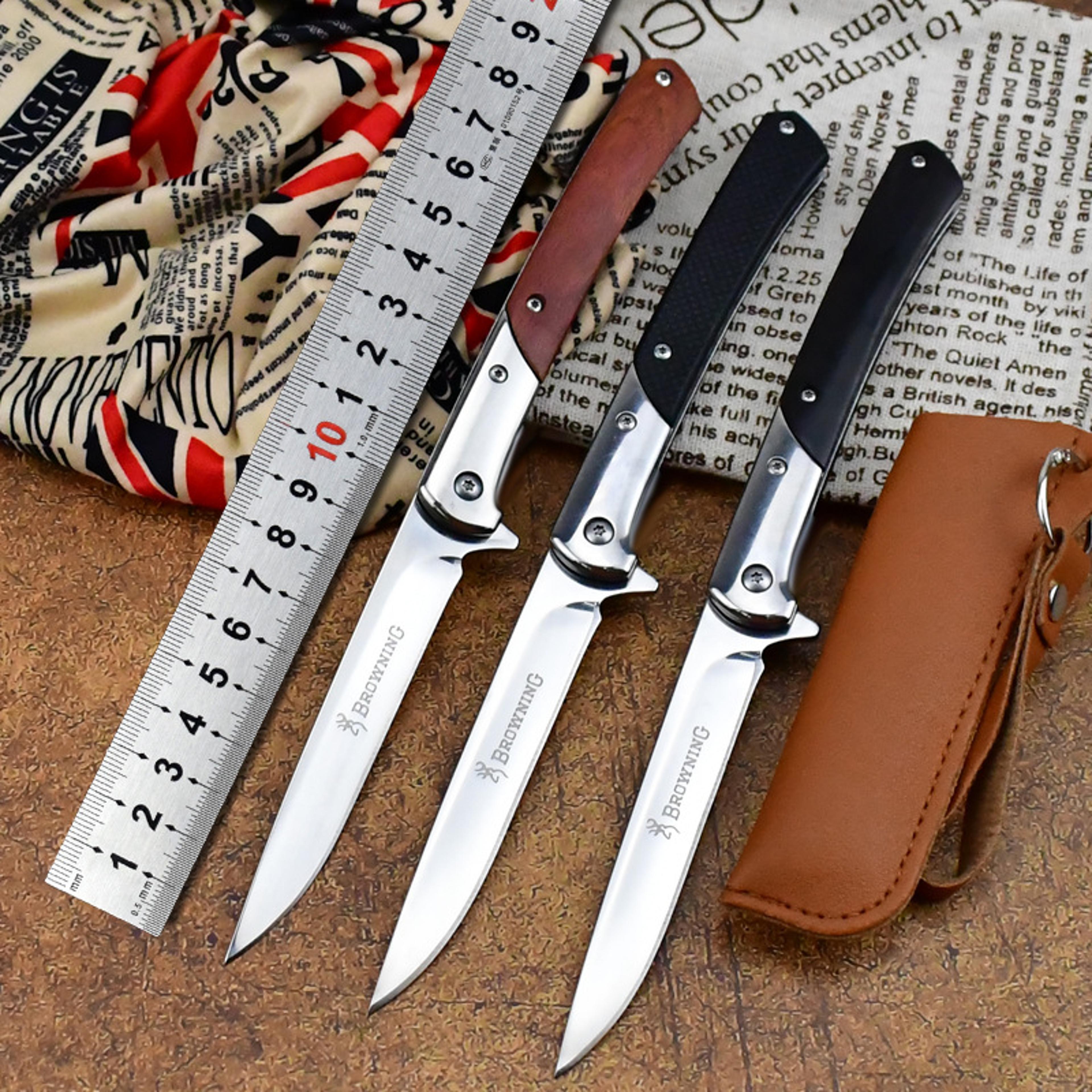 folding knife with wooden handle portable camping pocket knife