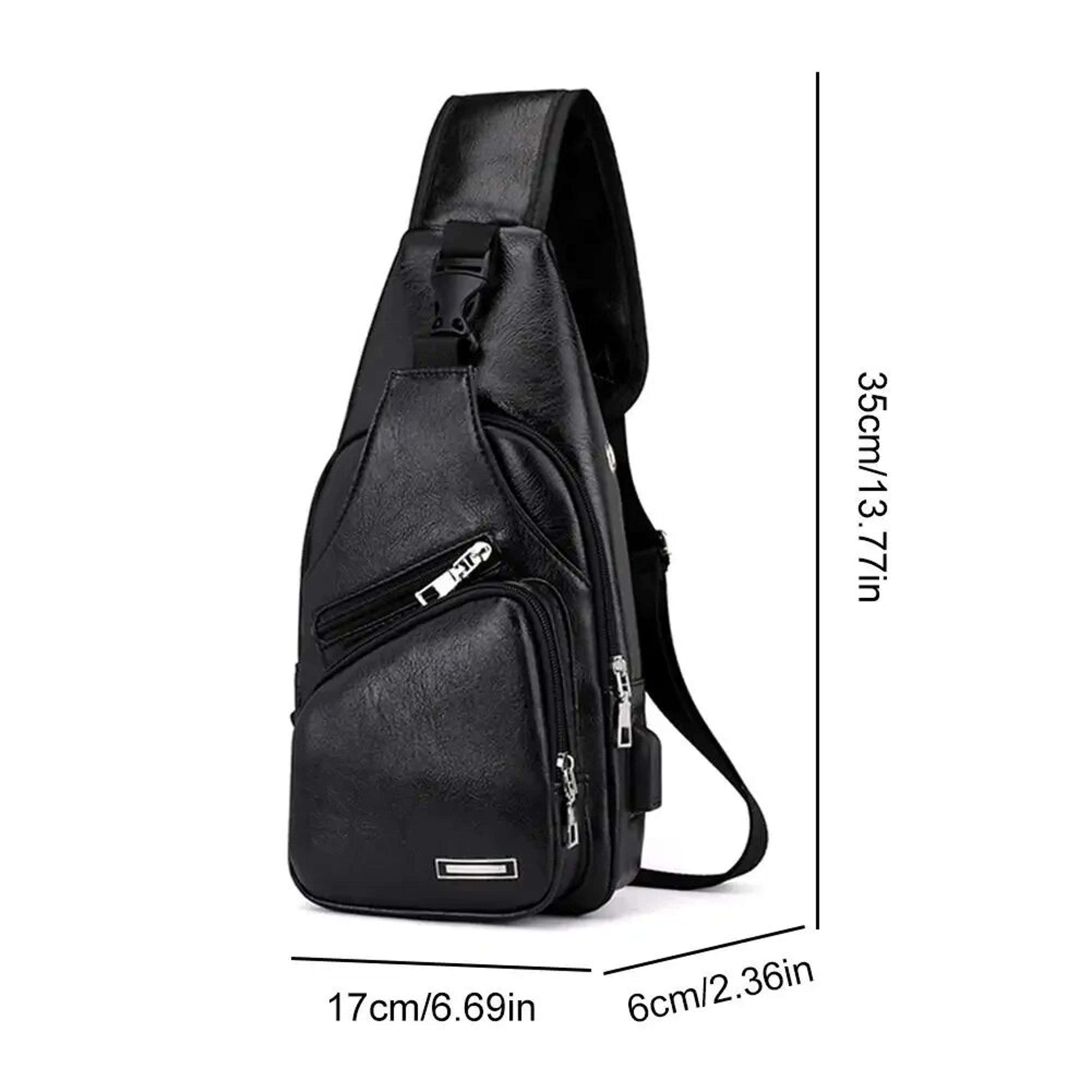 mens usb charging pu chest bag for commuting and travel