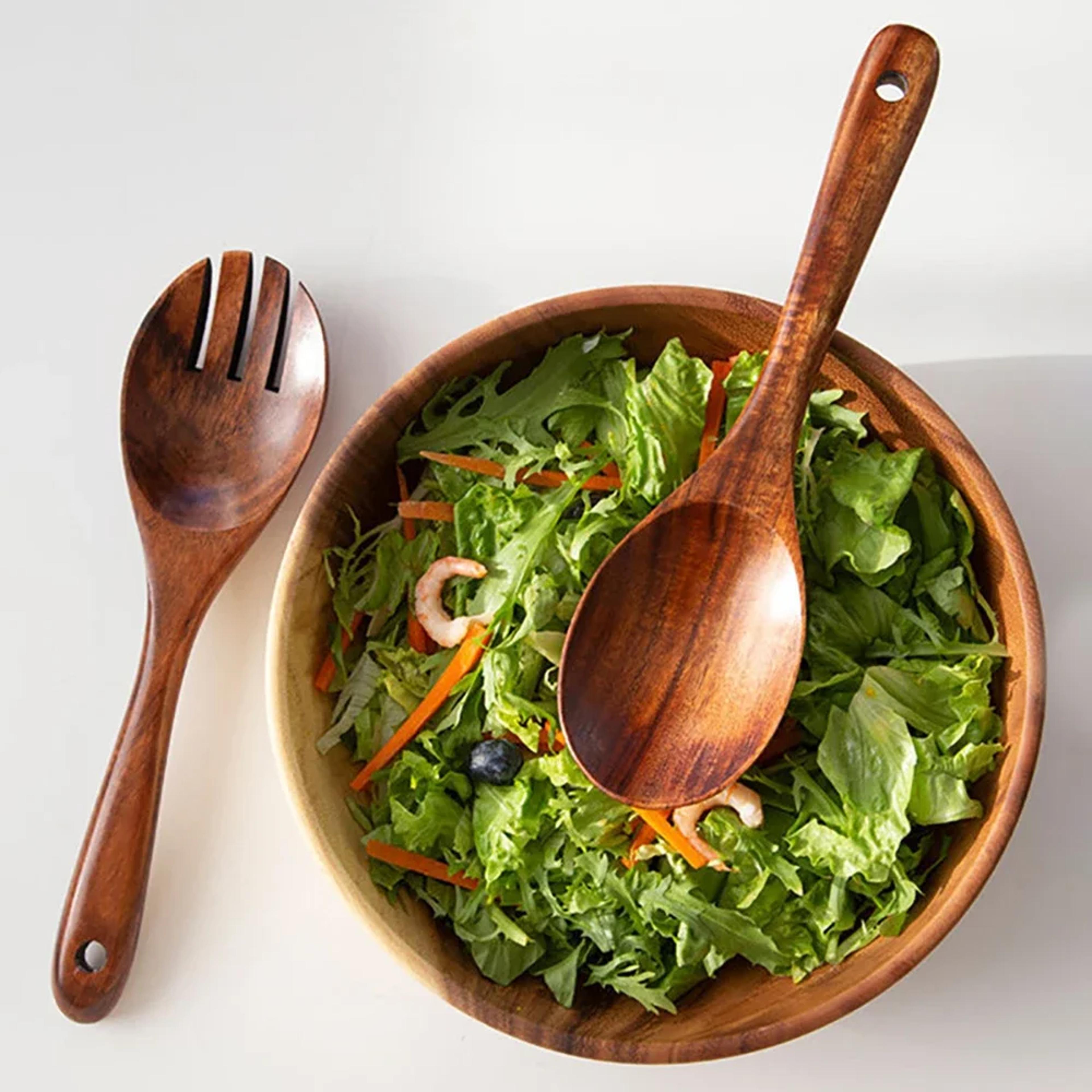 Premium Long Handle Wooden Cooking  Serving Spoon Set Natural Kitchen Utensils For Soup Salad  Ever 3
