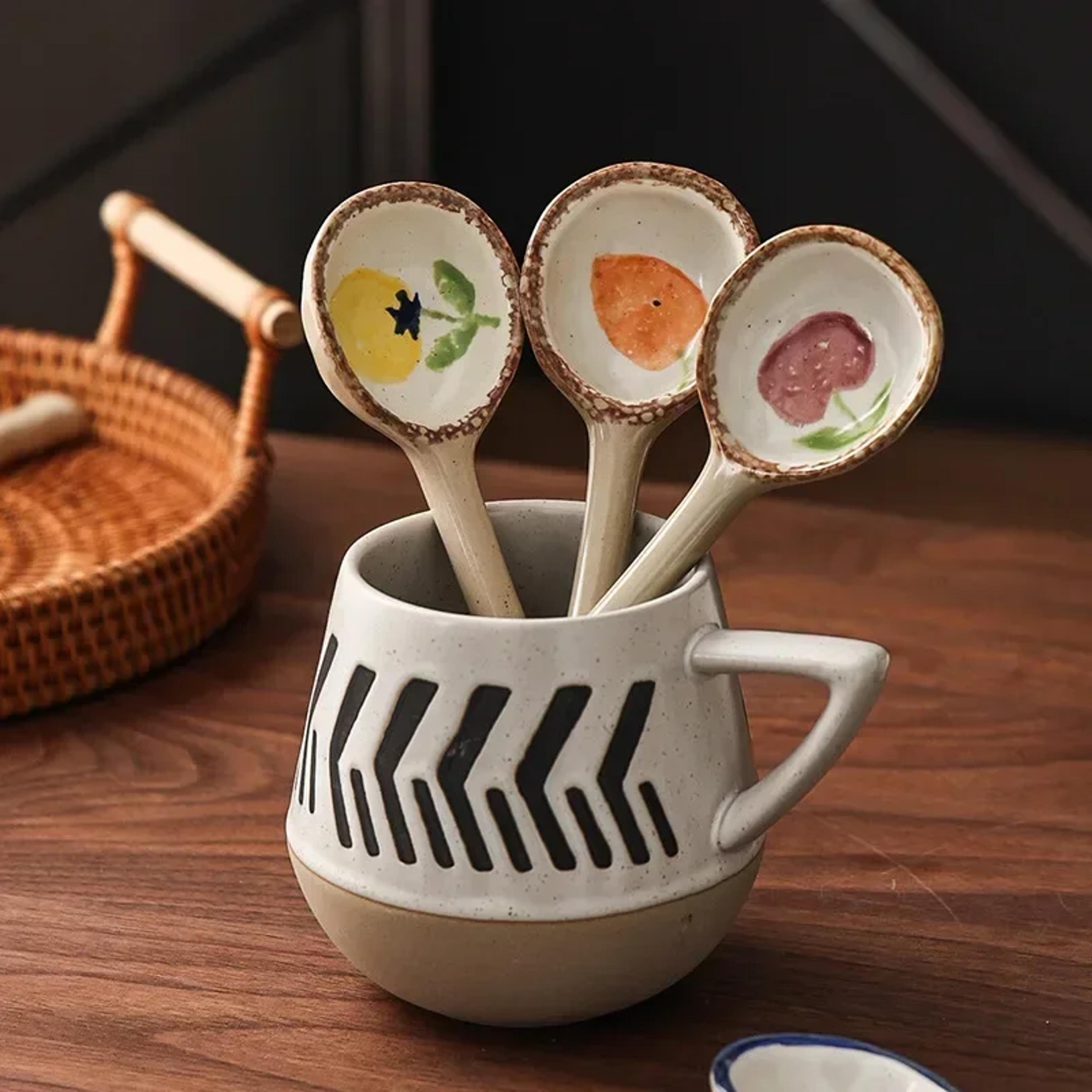Japanese Ceramic Soup Spoon Set Cute Long Handle Tableware For Kids  Adults 3