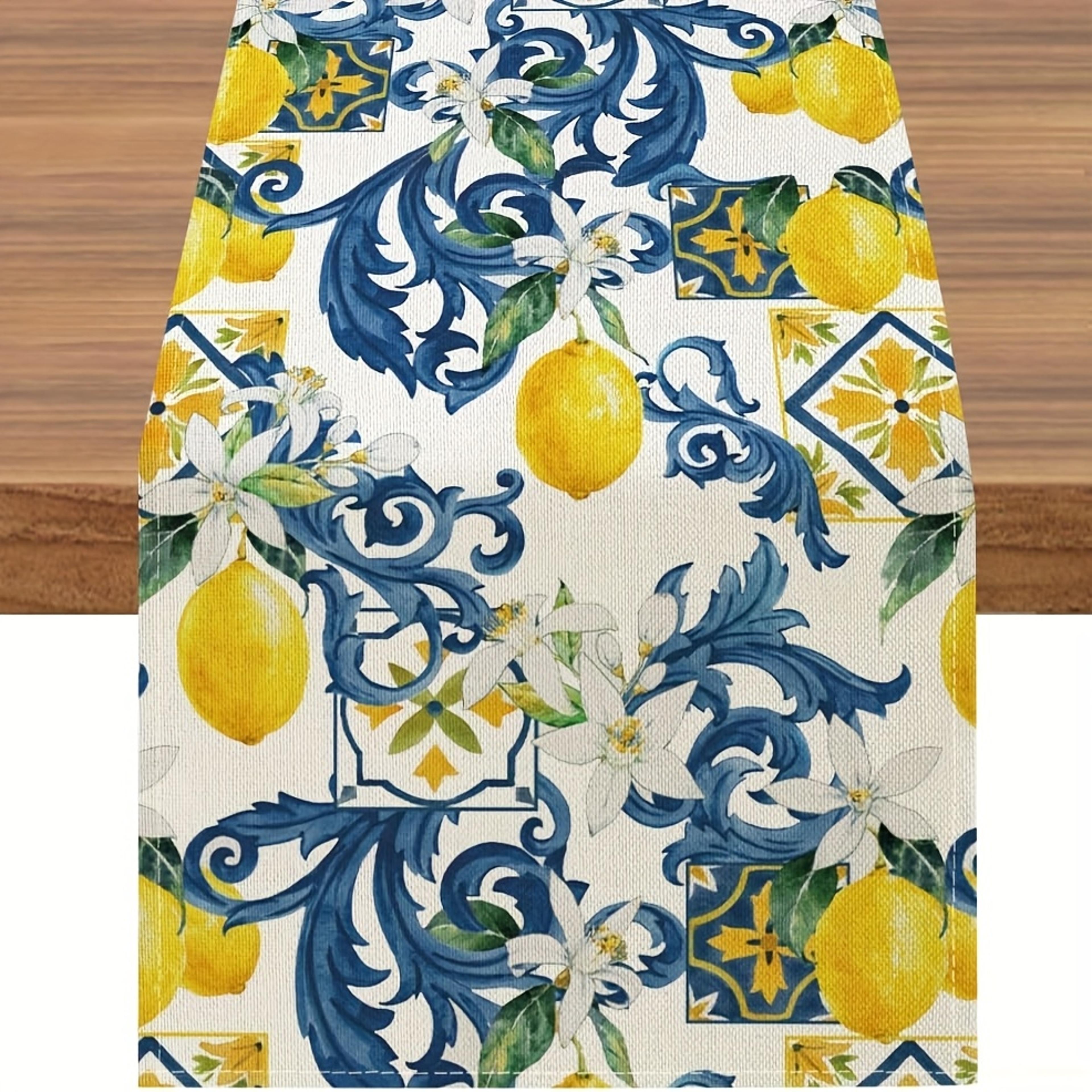 Summer Linen Table Runner Lemon  Floral Design For Home Decor 5