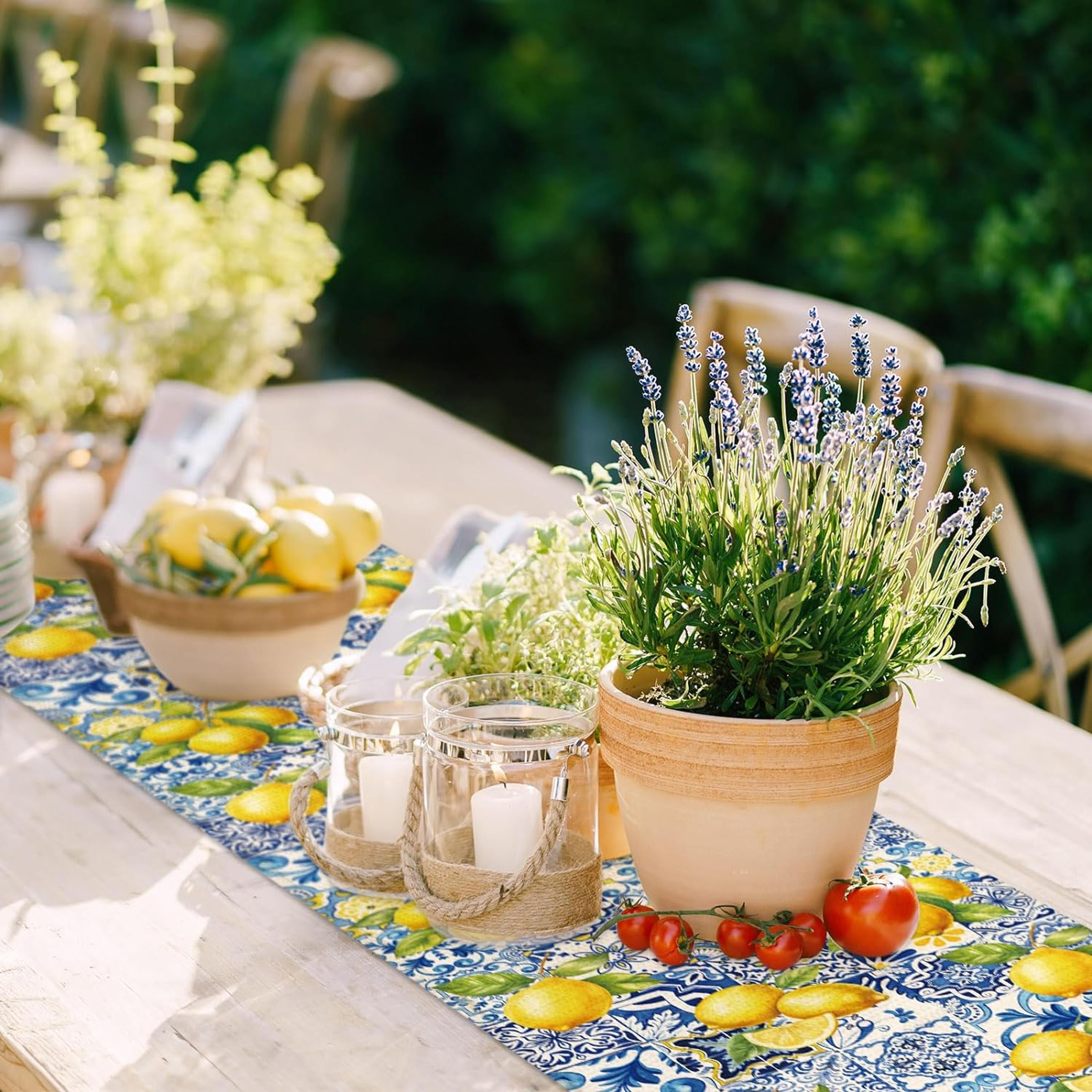 Summer Lemon Linen Table Runner Farmhouse Dining Table Runner  Holiday Party Table Decor 3