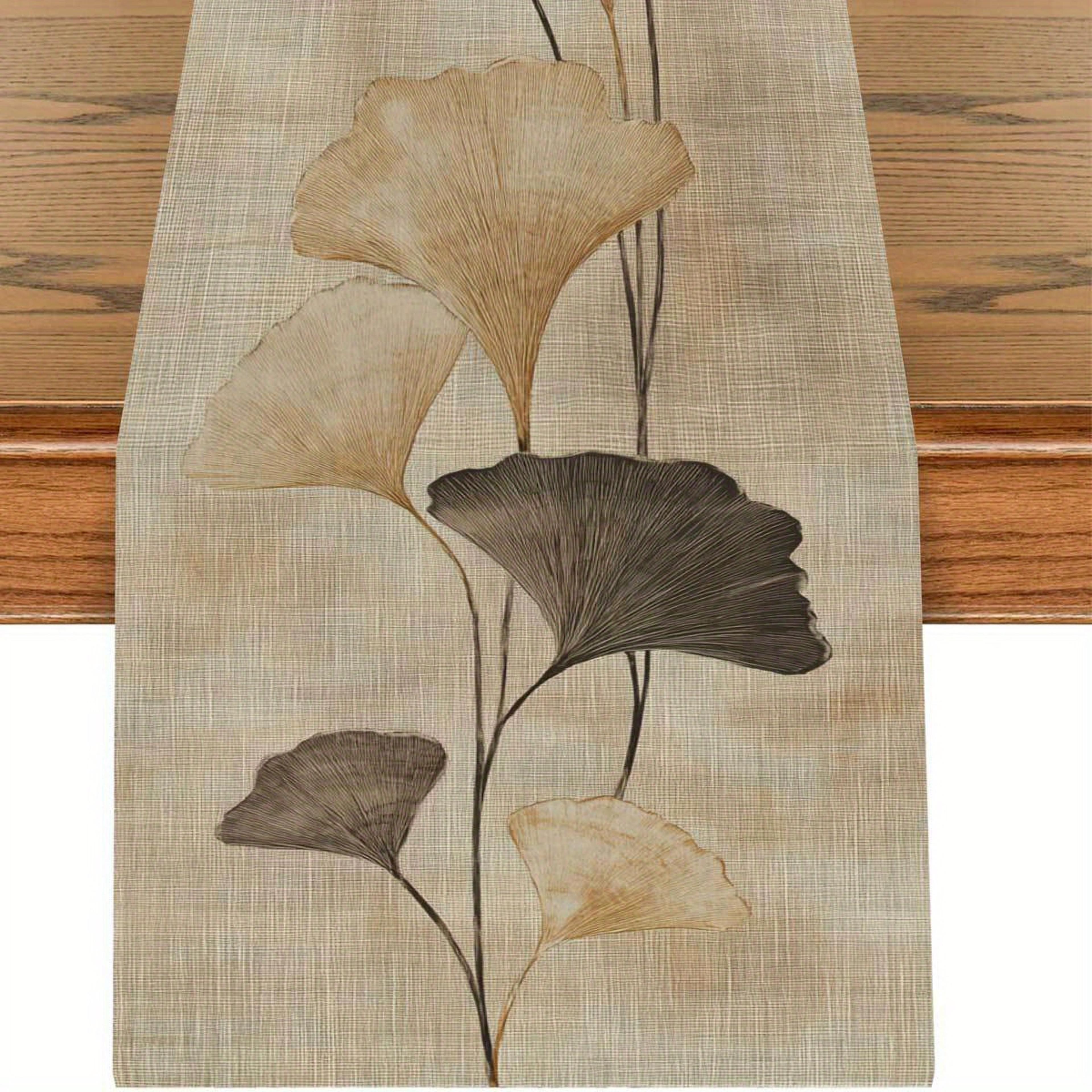 elegant ginkgo leaf table runner linen decor for tea rooms & zen spaces