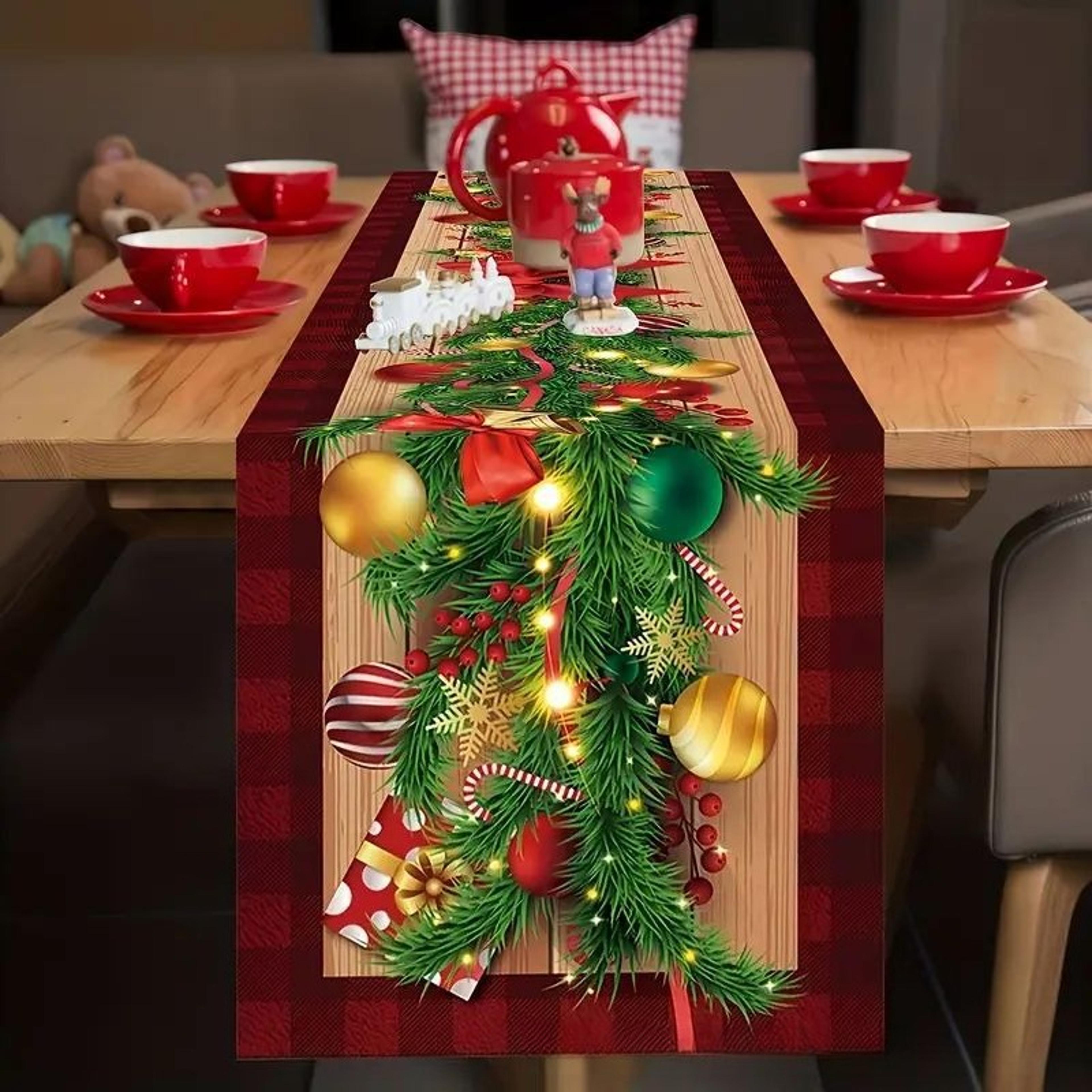 elegant plaid linen christmas table runner for holiday decor & winter party centerpieces