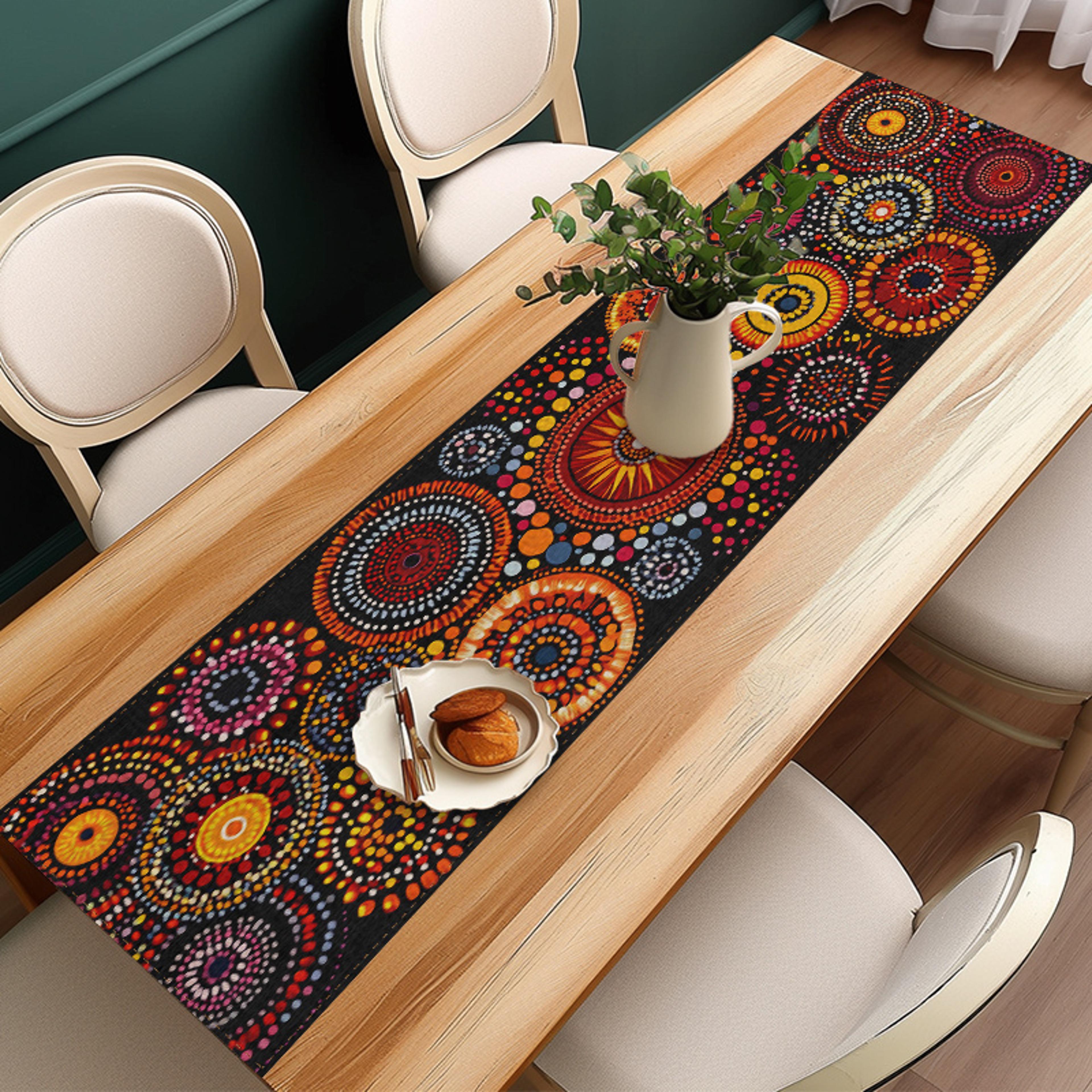Boho Mandala Table Runner Vibrant Decorative Dining  Kitchen Table Accent 2