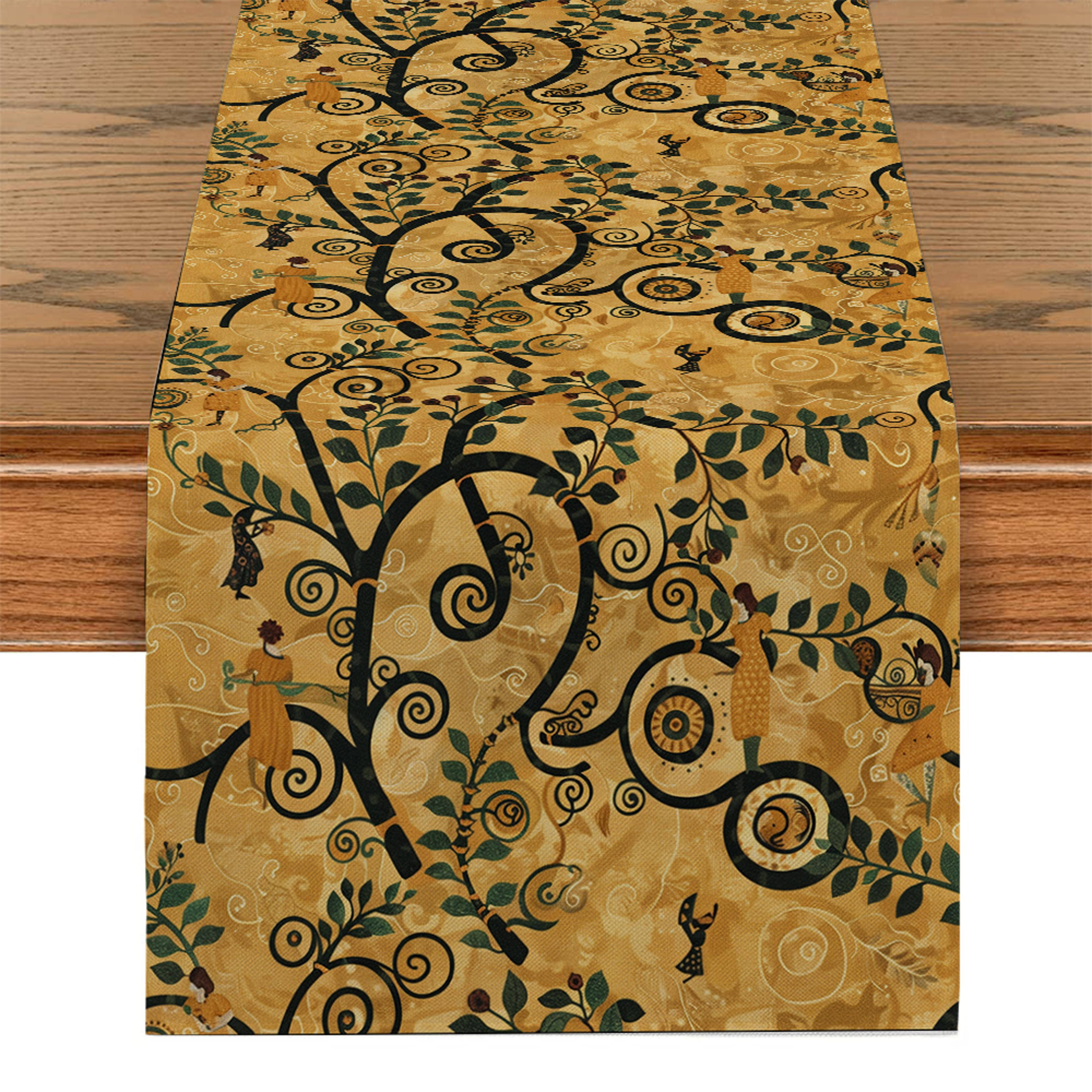 Gustav Klimt Inspired Table Runner Retro Abstract Dining Decor Washable 4