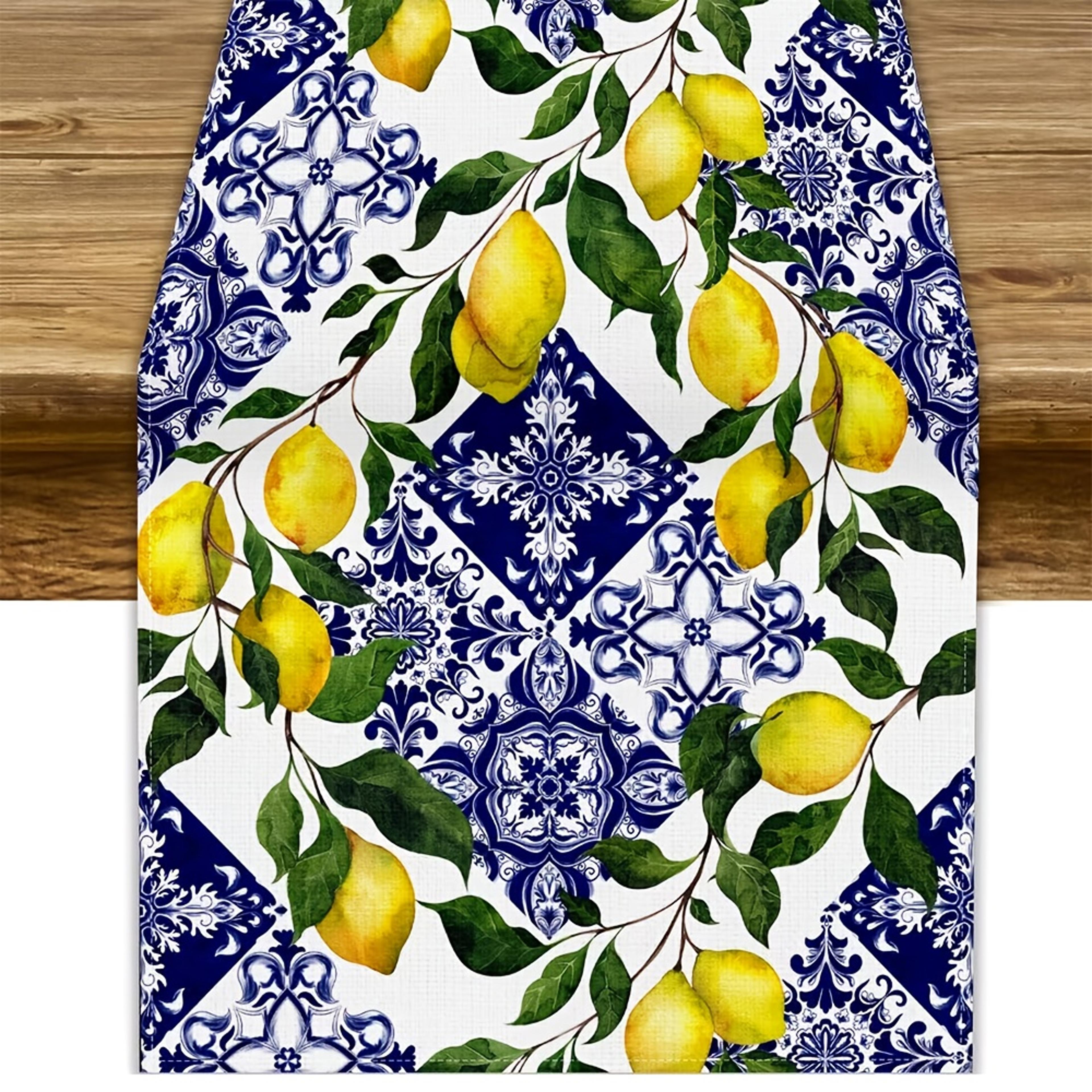 Mediterranean Lemon Table Runner Linen Farmhouse Decor For Summer Dining  Holiday Tables 5