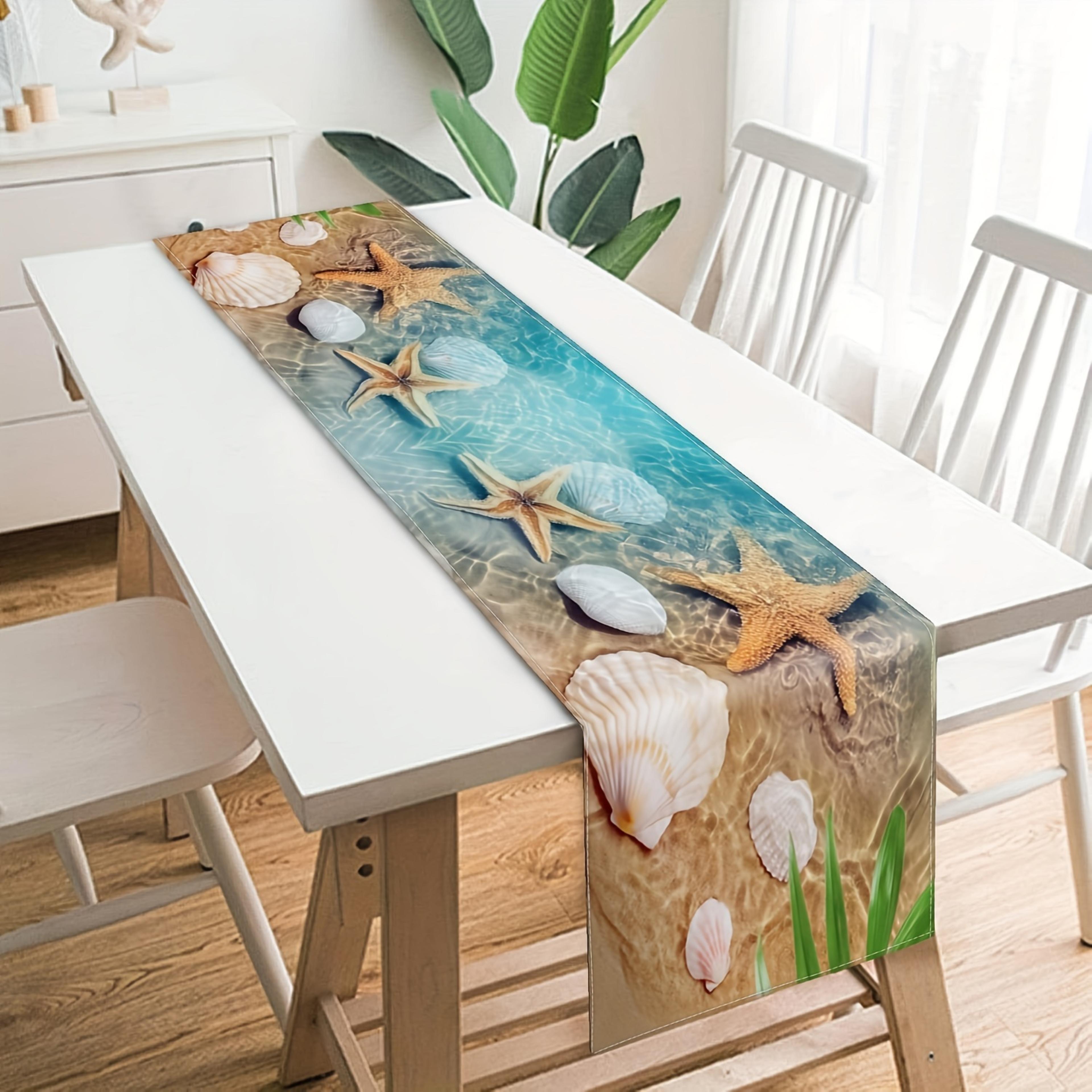 Starfish Shells Linen Table Runner For Wedding  Holiday Decor 1