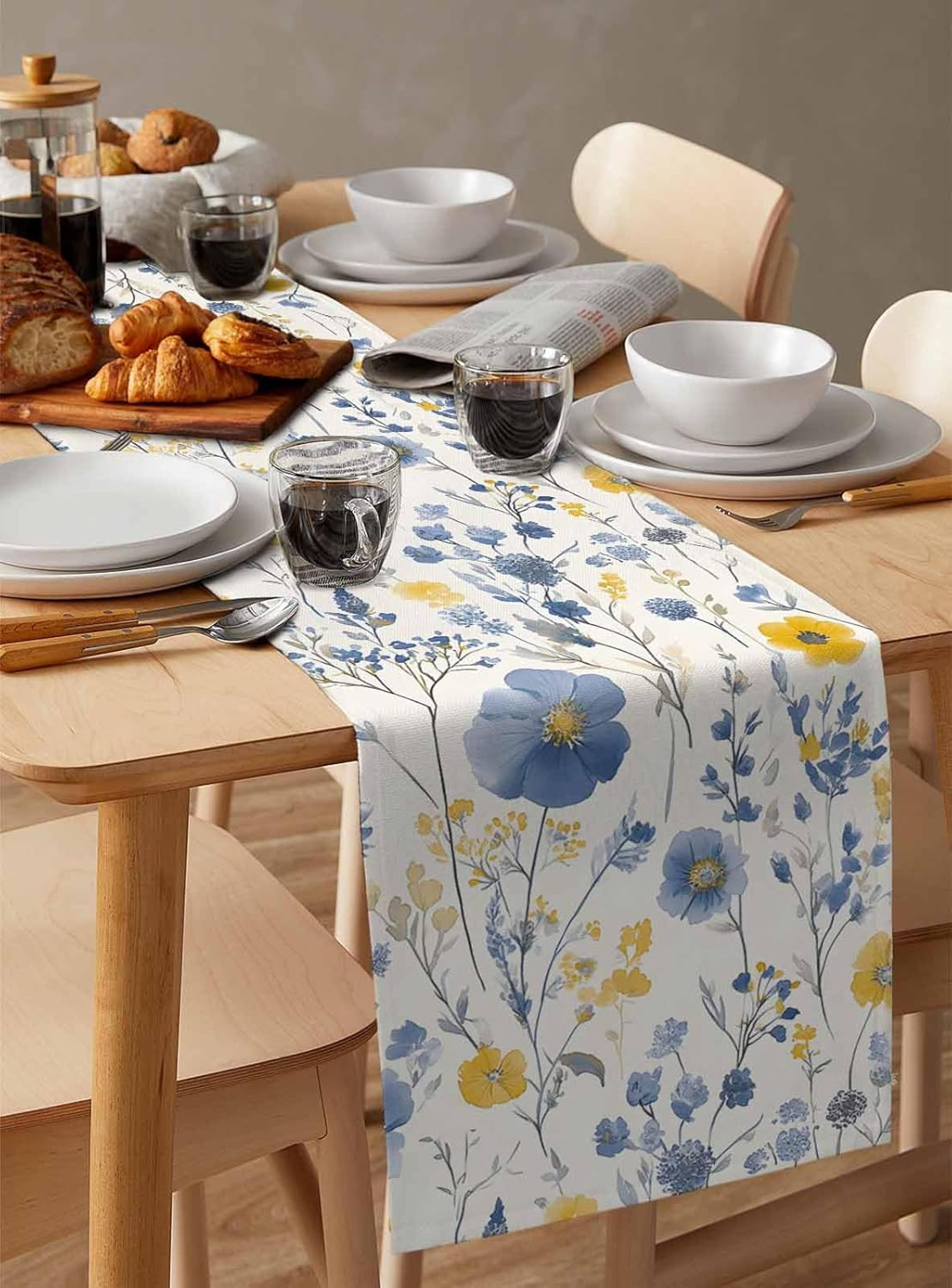 Vintage Spring Floral Linen Table Runner Elegant Party  Home Decor 2
