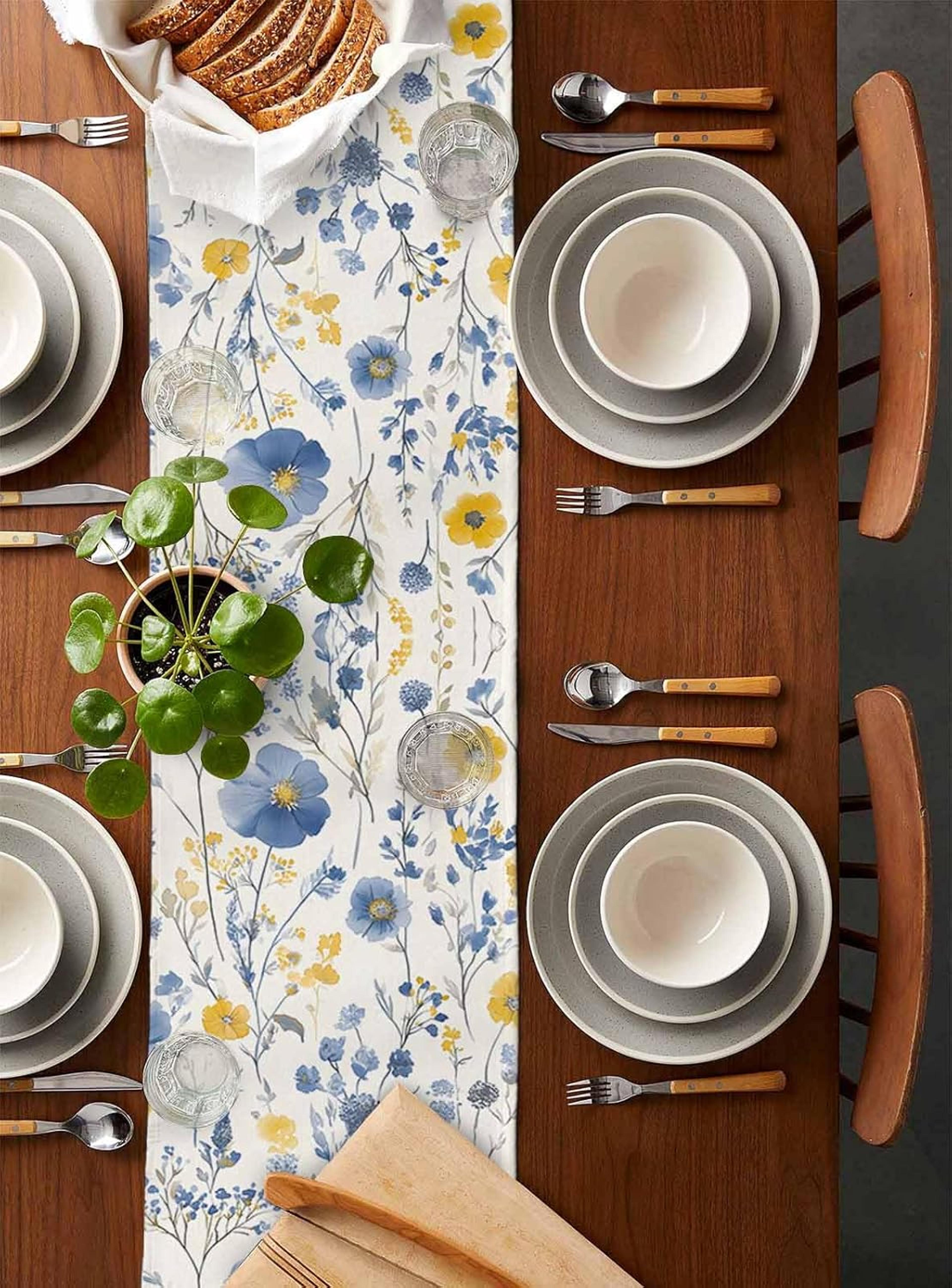 Vintage Spring Floral Linen Table Runner Elegant Party  Home Decor 4