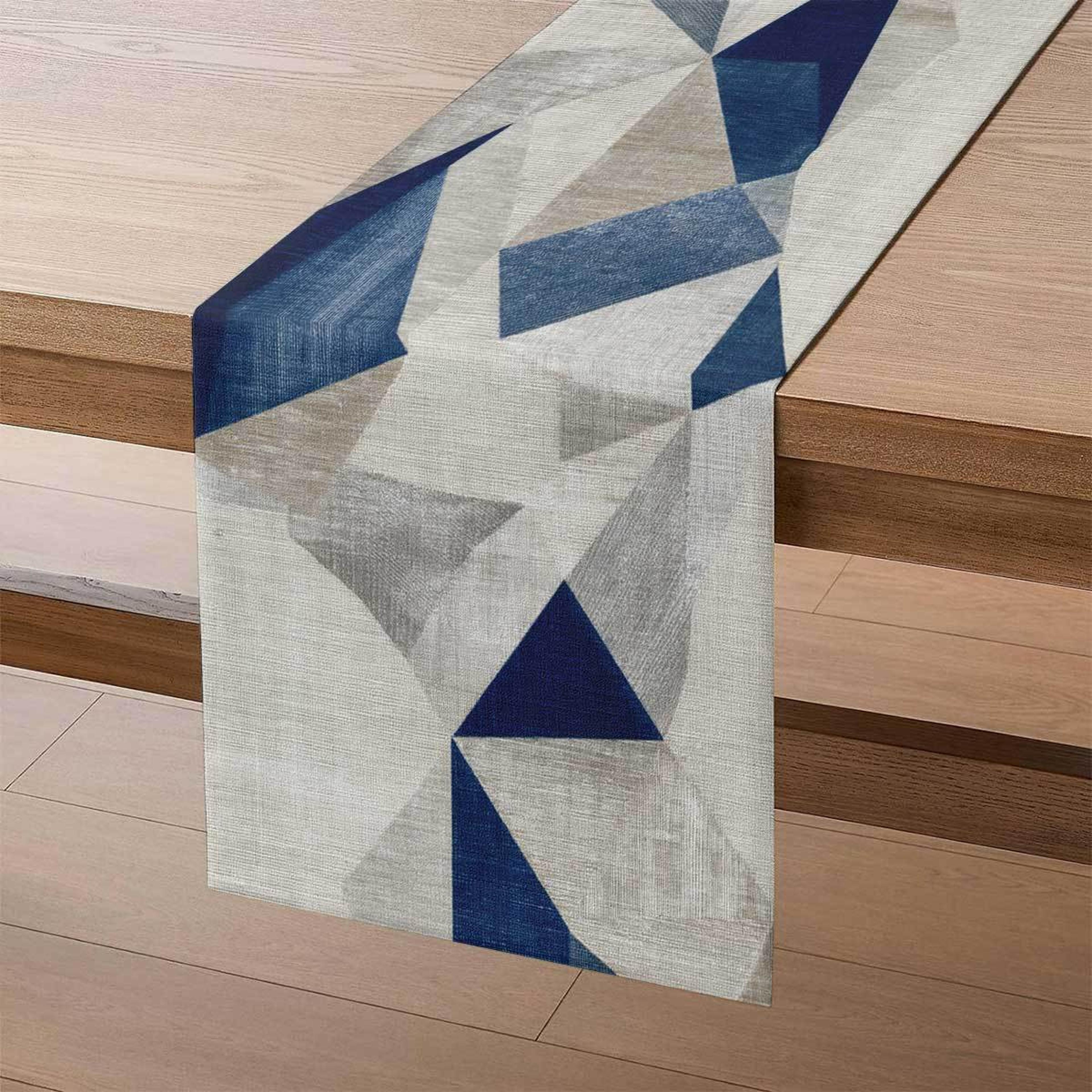 Minimalist Blue White Gray Table Runner Contemporary Dining Decor 3