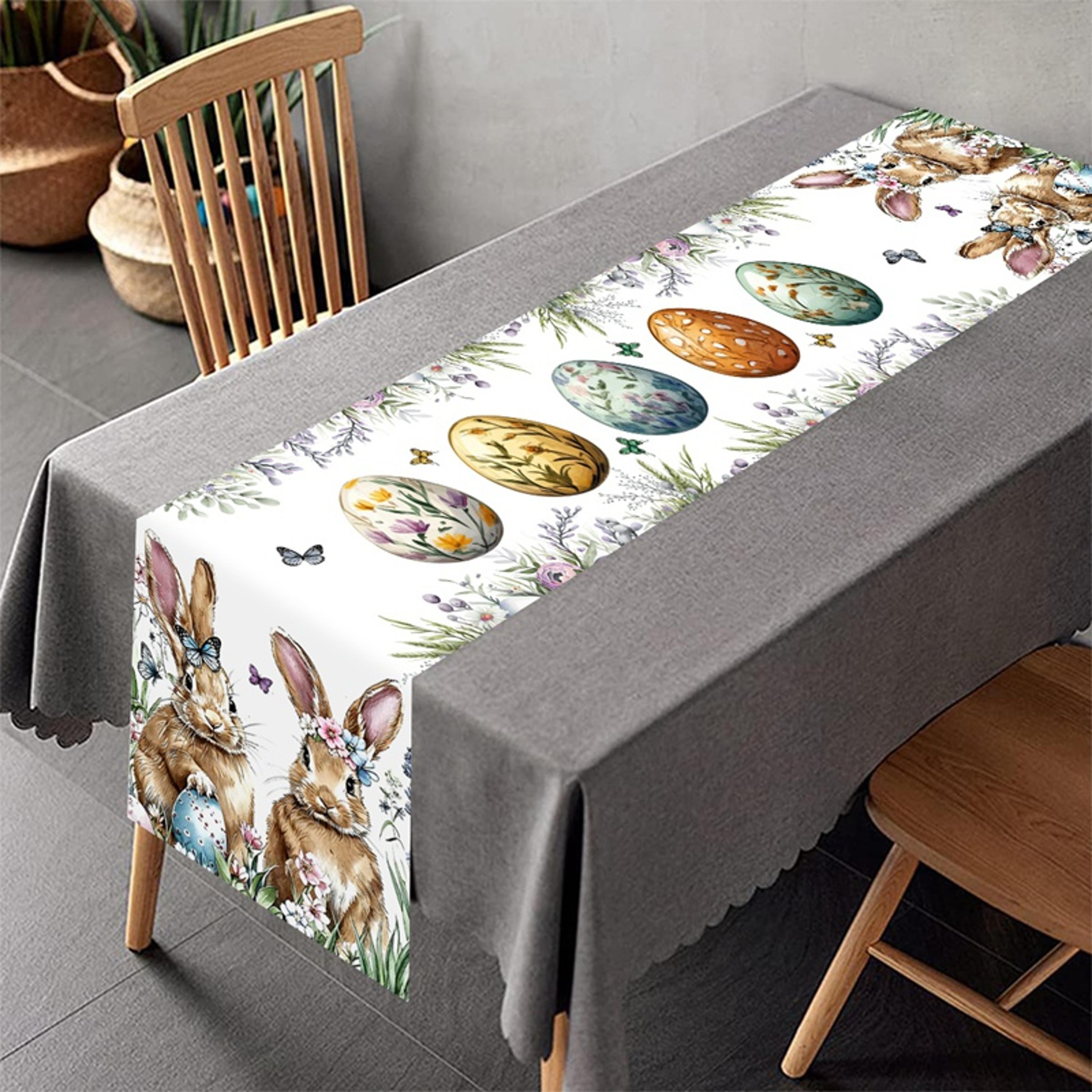 Premium Easter Bunny Table Runner With Floral  Egg Design Spring Holiday Decor 2