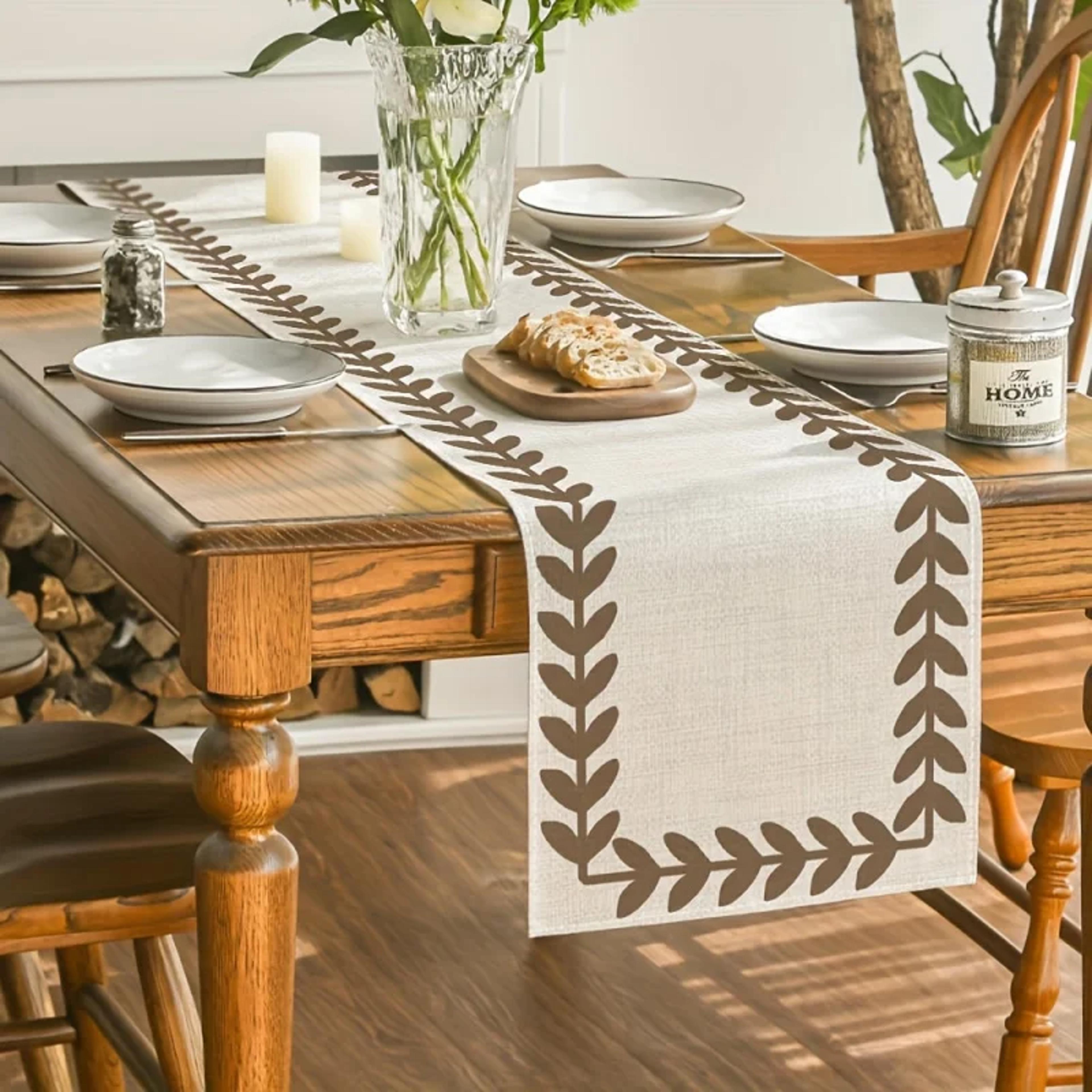 Brown Willow Leaf Table Runner Heat Resistant  Machine Washable Home Decor 4