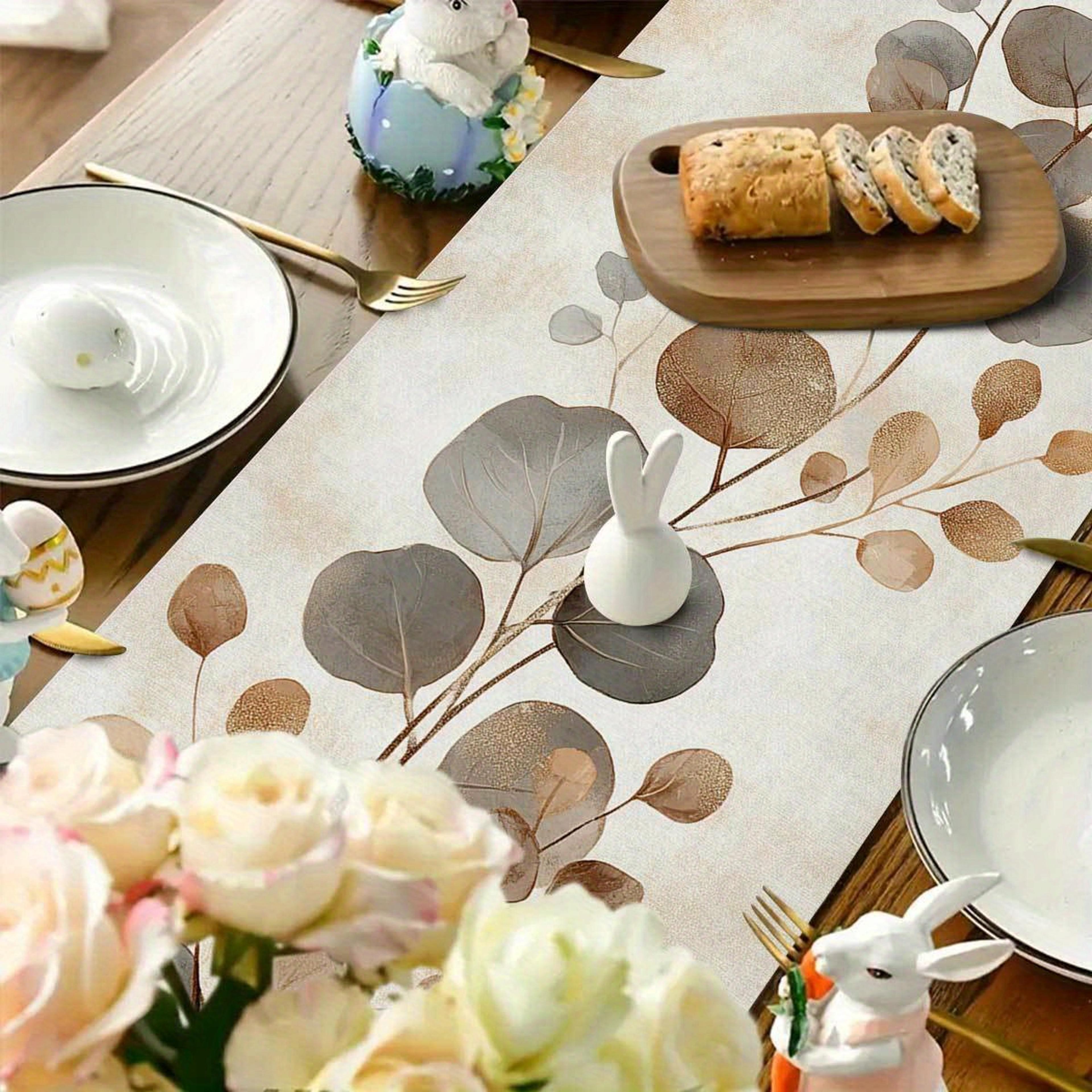 Bohemian Eucalyptus Leaf Linen Table Runner For Dining  Kitchen Decor 1