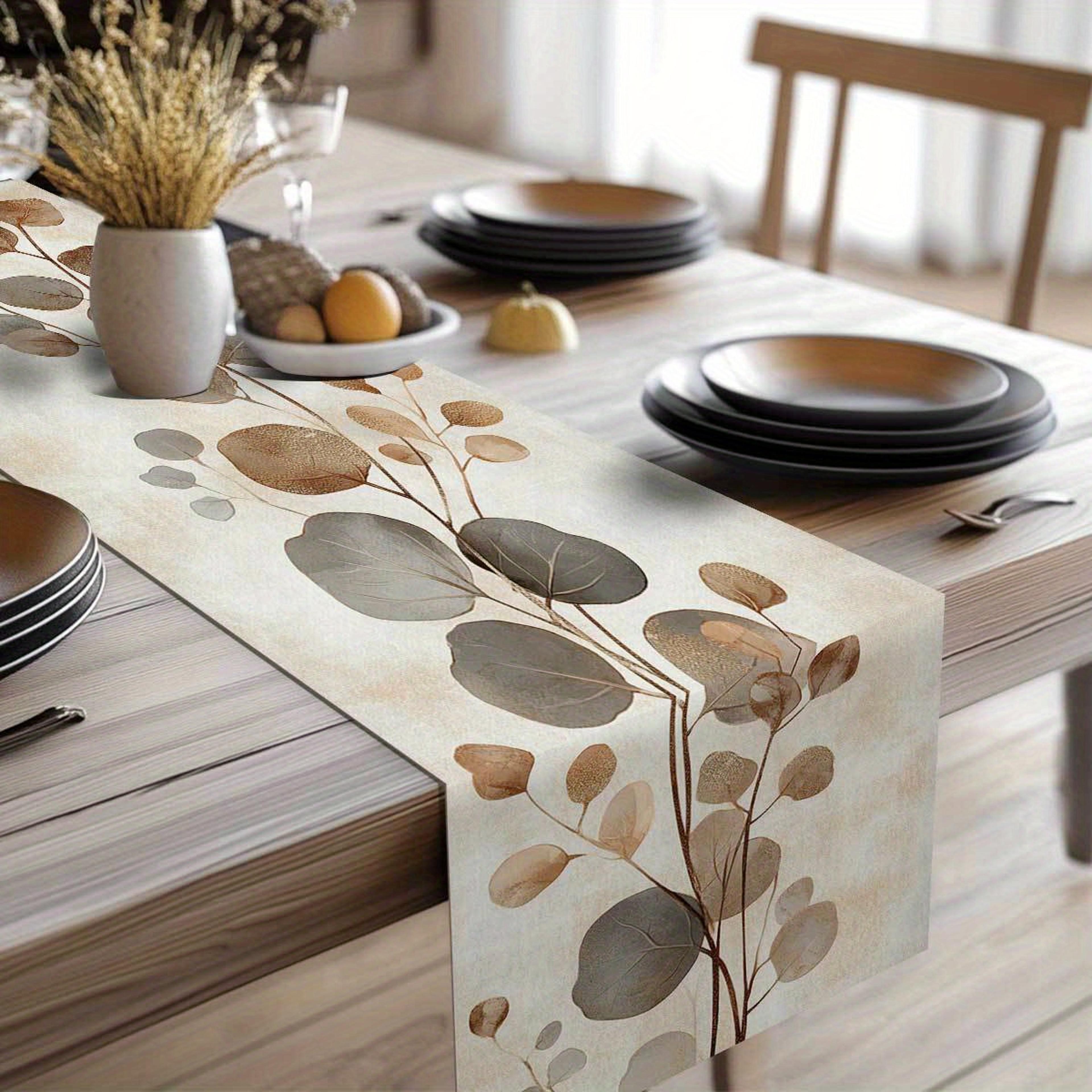 Bohemian Eucalyptus Leaf Linen Table Runner For Dining  Kitchen Decor 2