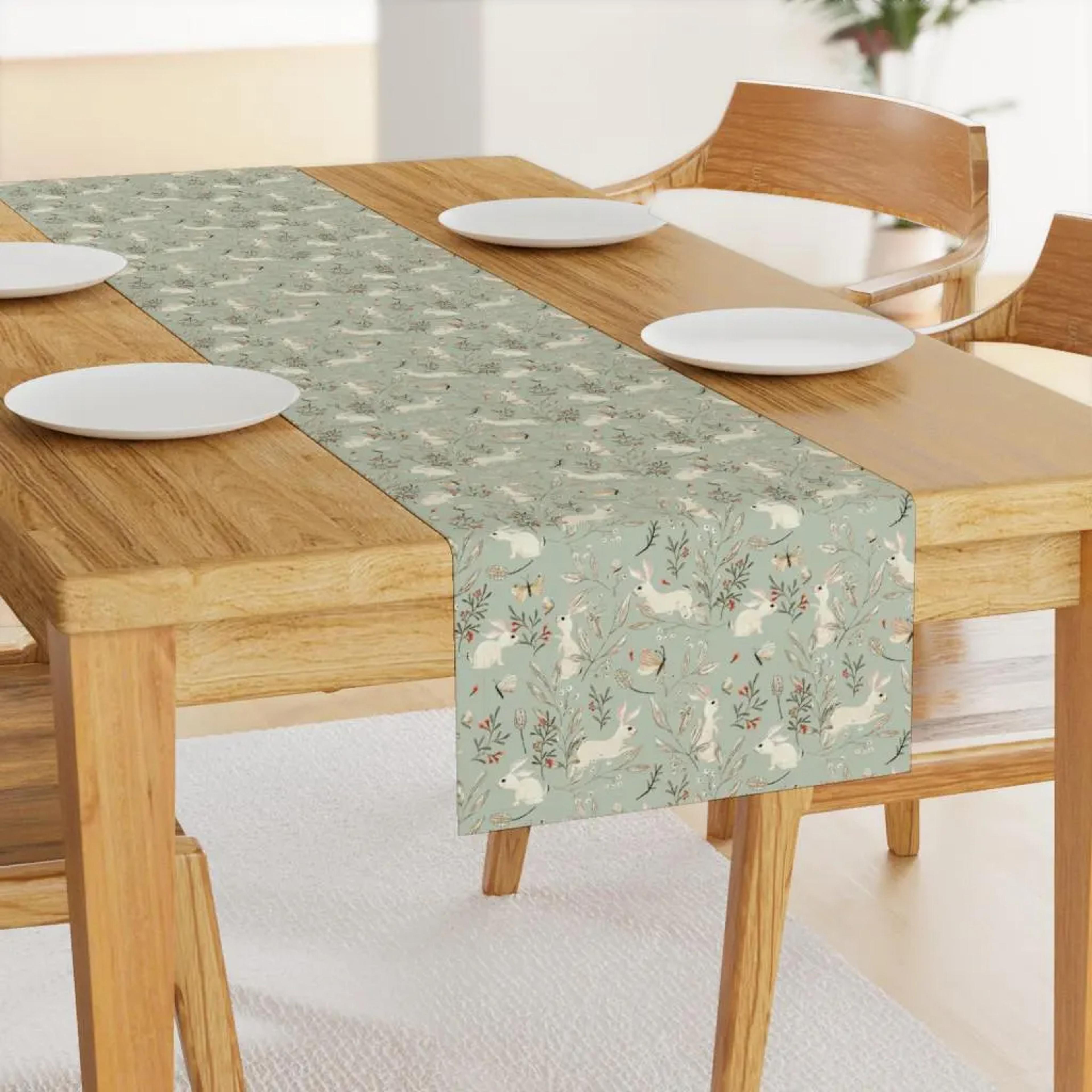 Easter Bunny Floral Linen Table Runner Elegant Holiday Table Decor 1